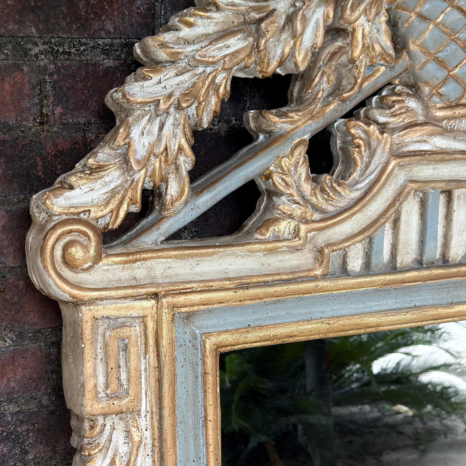 Late 20th Century Wood & Gesso Parcel Gilt Newly Painted Chambray Blue Louis XVI Wall Mirror - Mario - 8