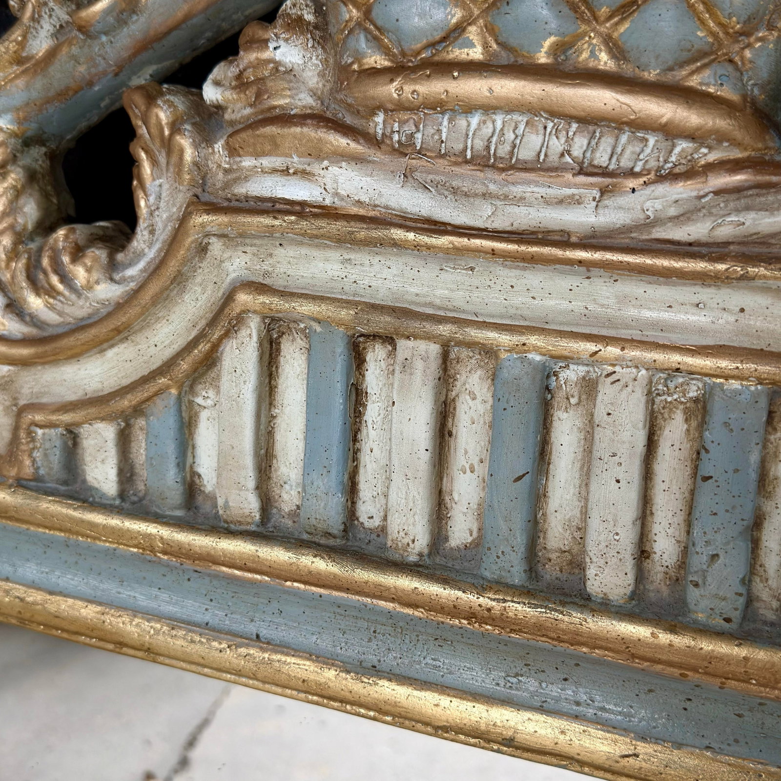 Late 20th Century Wood & Gesso Parcel Gilt Newly Painted Chambray Blue Louis XVI Wall Mirror - Mario - 9