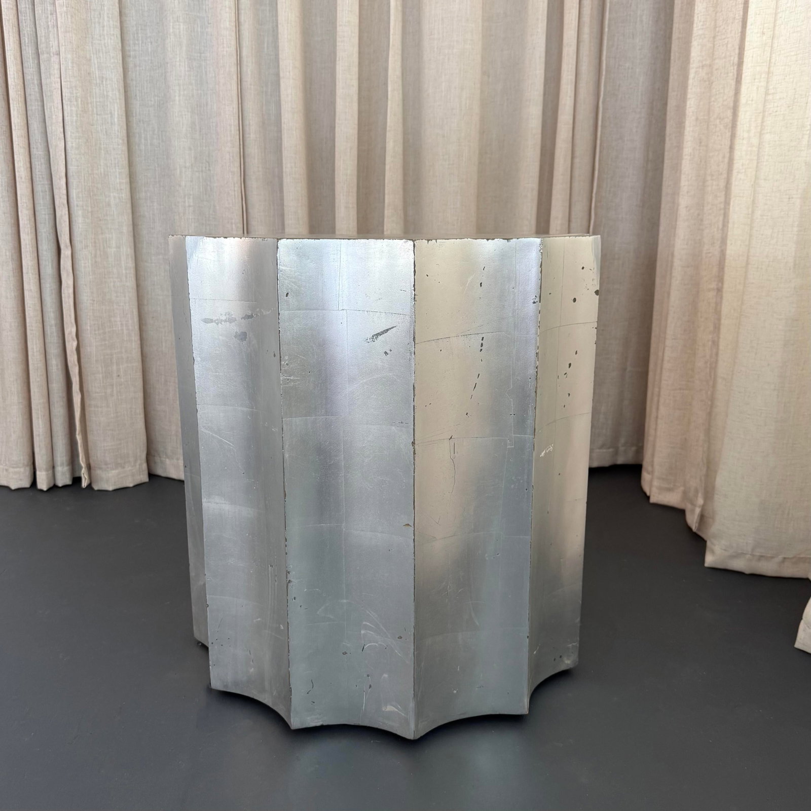 Sirmos Silver Leaf Doric Drum Side Accent Table - 2