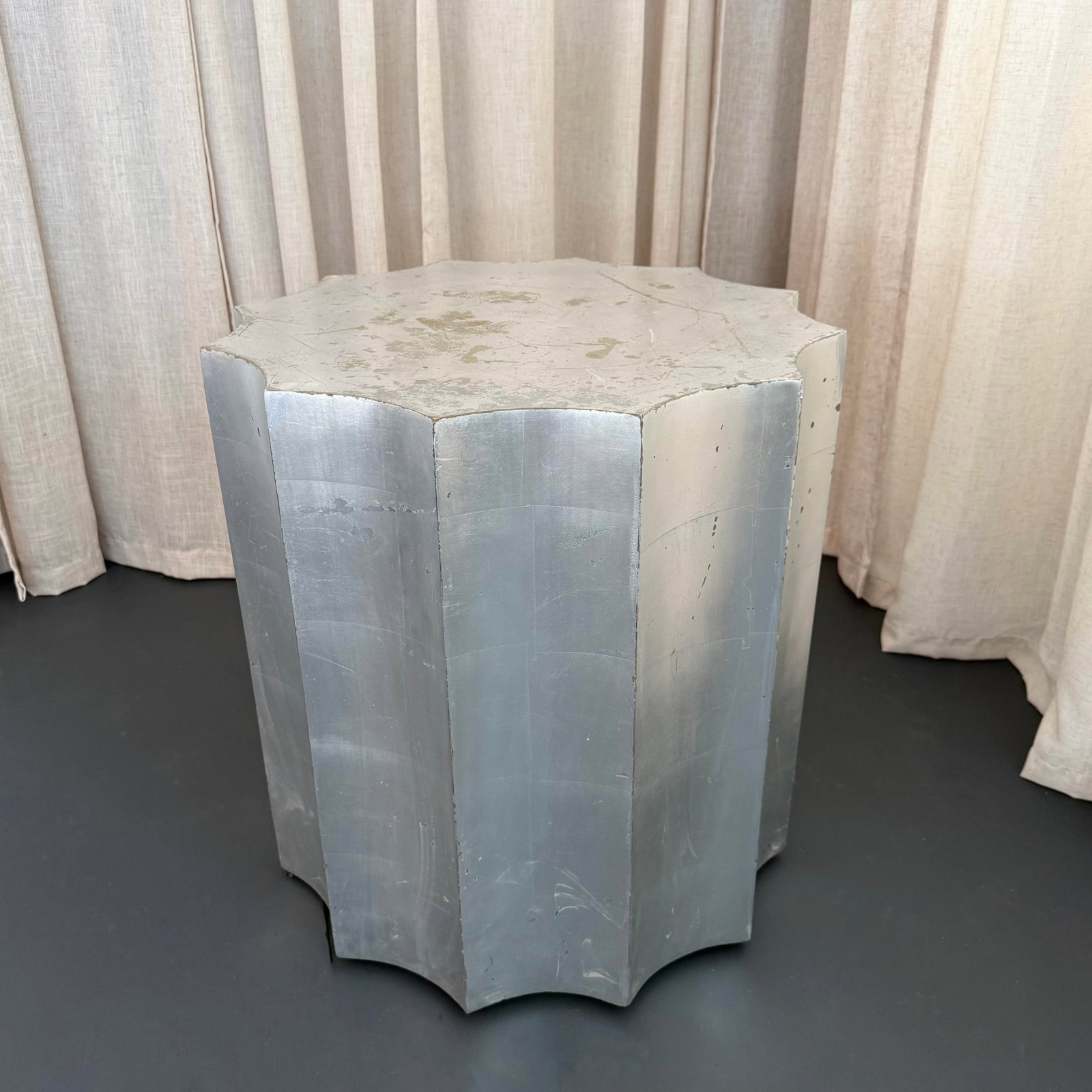 Sirmos Silver Leaf Doric Drum Side Accent Table - 3