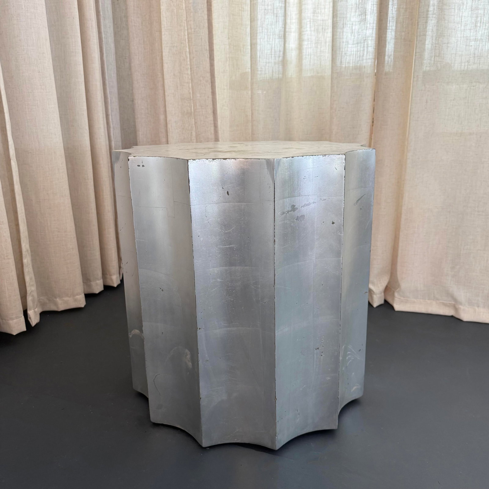 Sirmos Silver Leaf Doric Drum Side Accent Table - 4