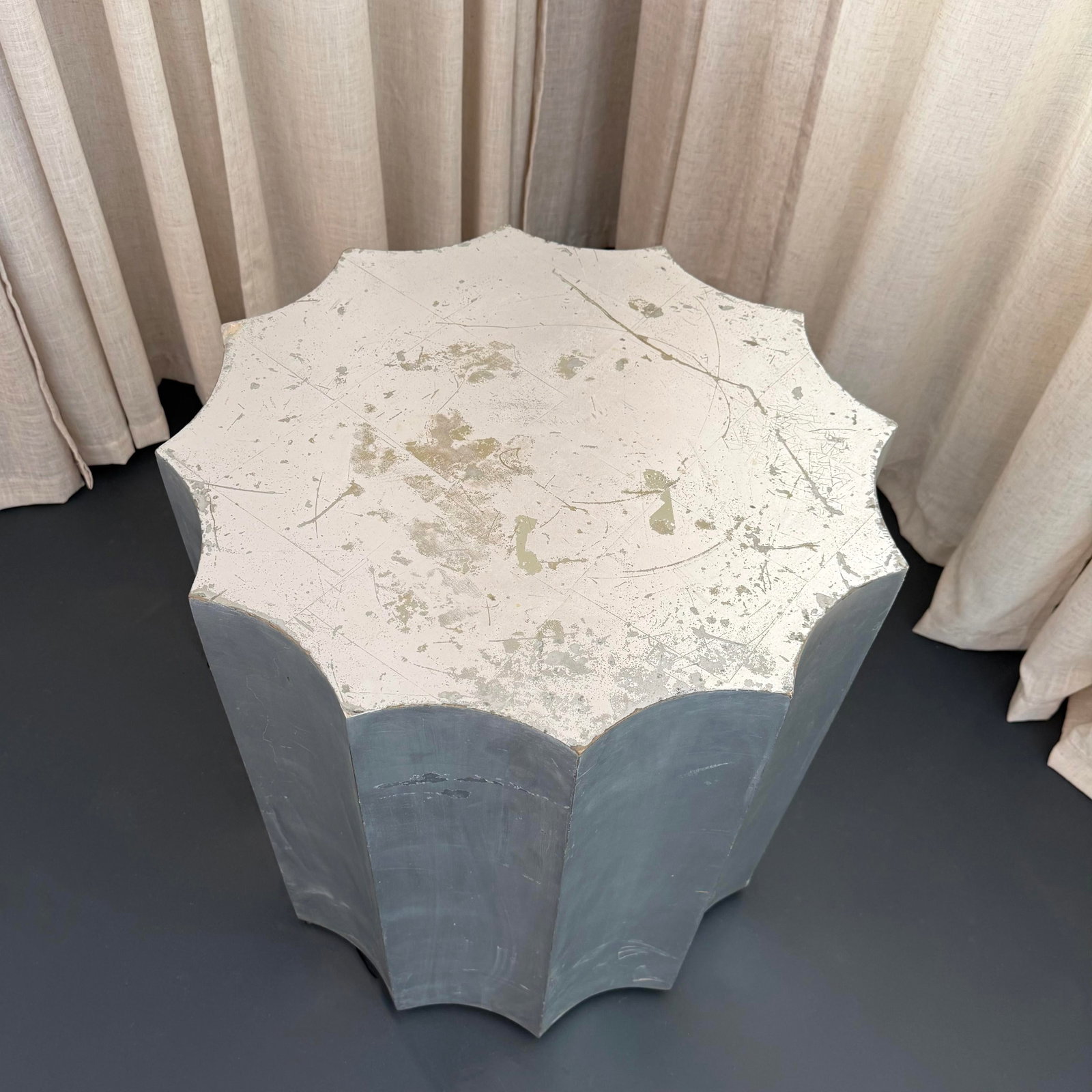 Sirmos Silver Leaf Doric Drum Side Accent Table - 5