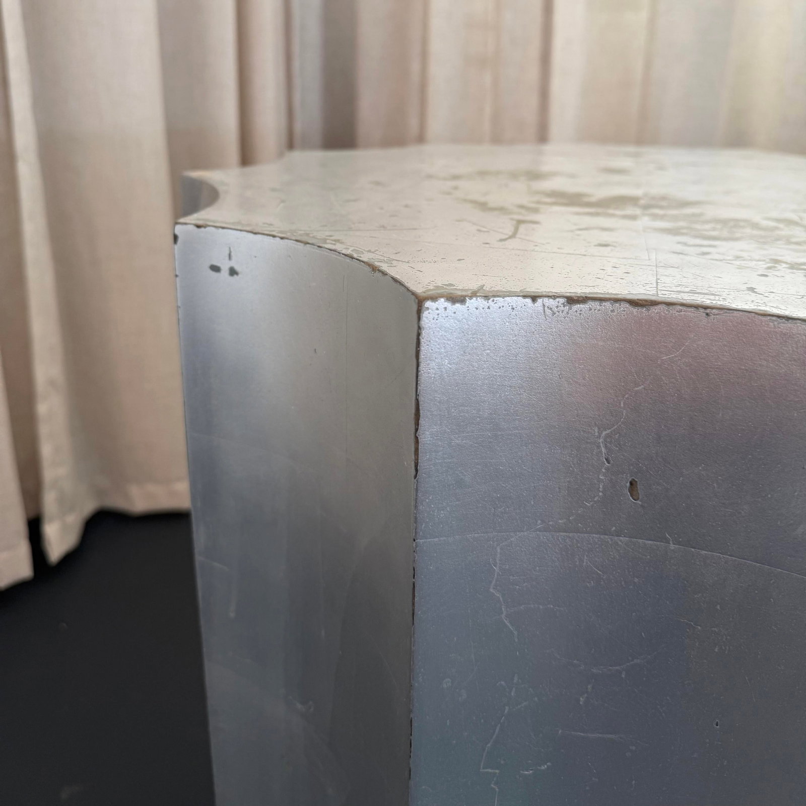 Sirmos Silver Leaf Doric Drum Side Accent Table - 6