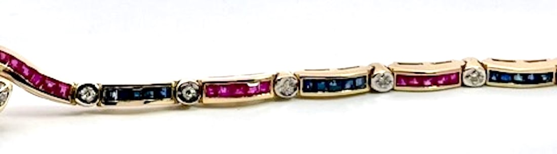 Vintage Yellow Gold Snake Bracelet With Emeralds, Rubies, and Diamonds - 10
