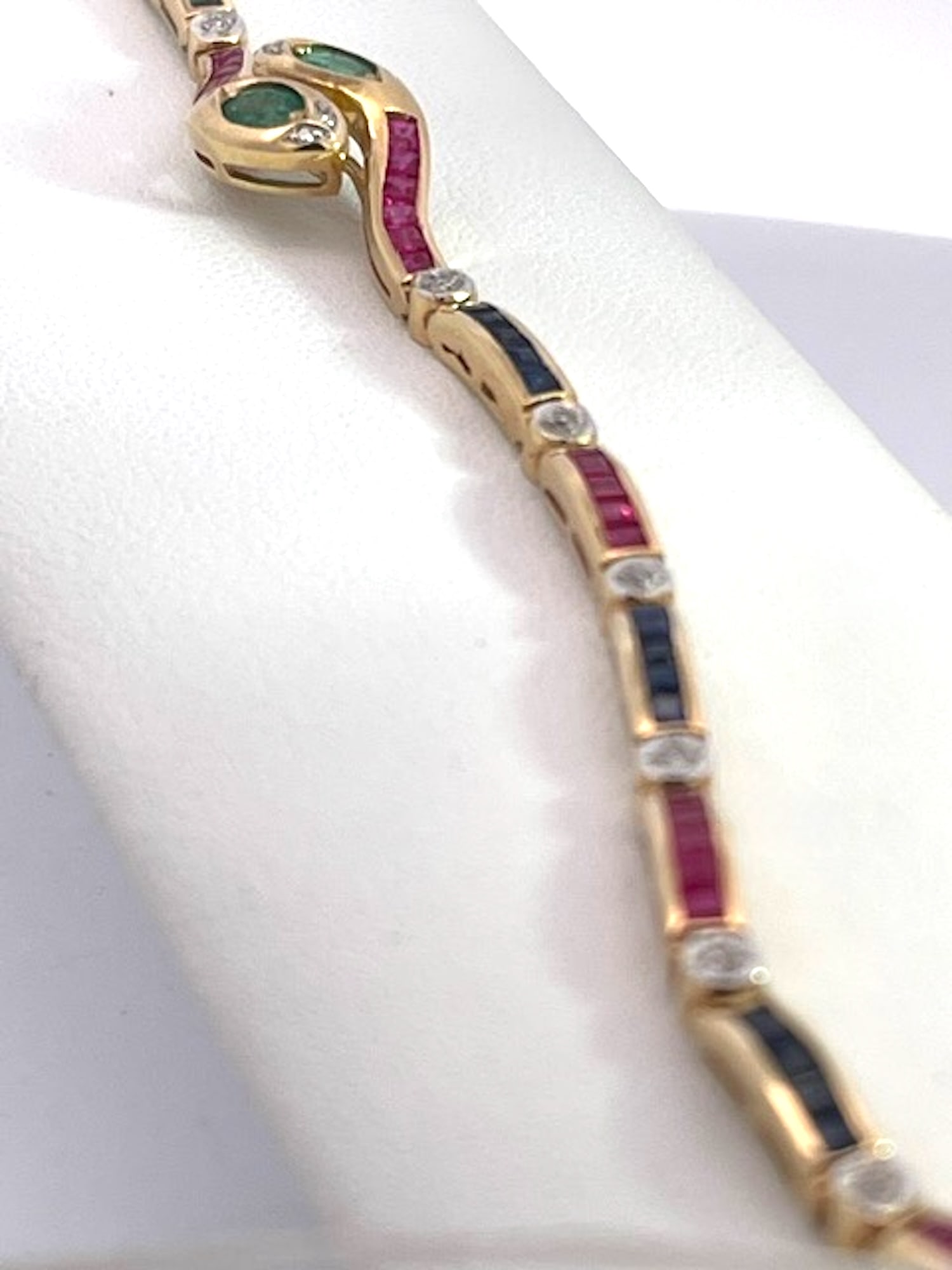 Vintage Yellow Gold Snake Bracelet With Emeralds, Rubies, and Diamonds - 6