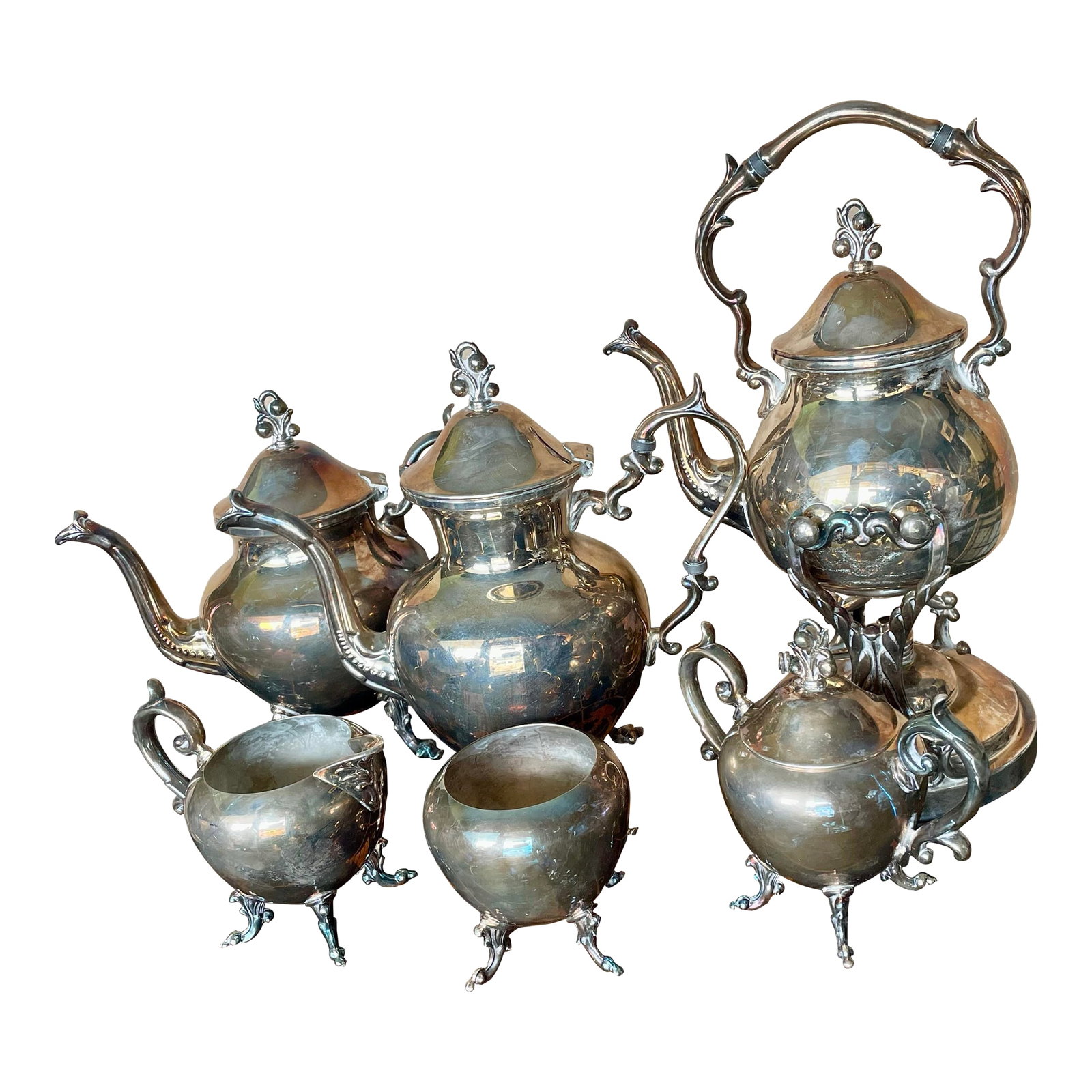 Mid 20th Century Birmingham Silver Co Silver Plate Tea Set Coffee Service Kettle on Stand Teapot - 6 (1 of 12)