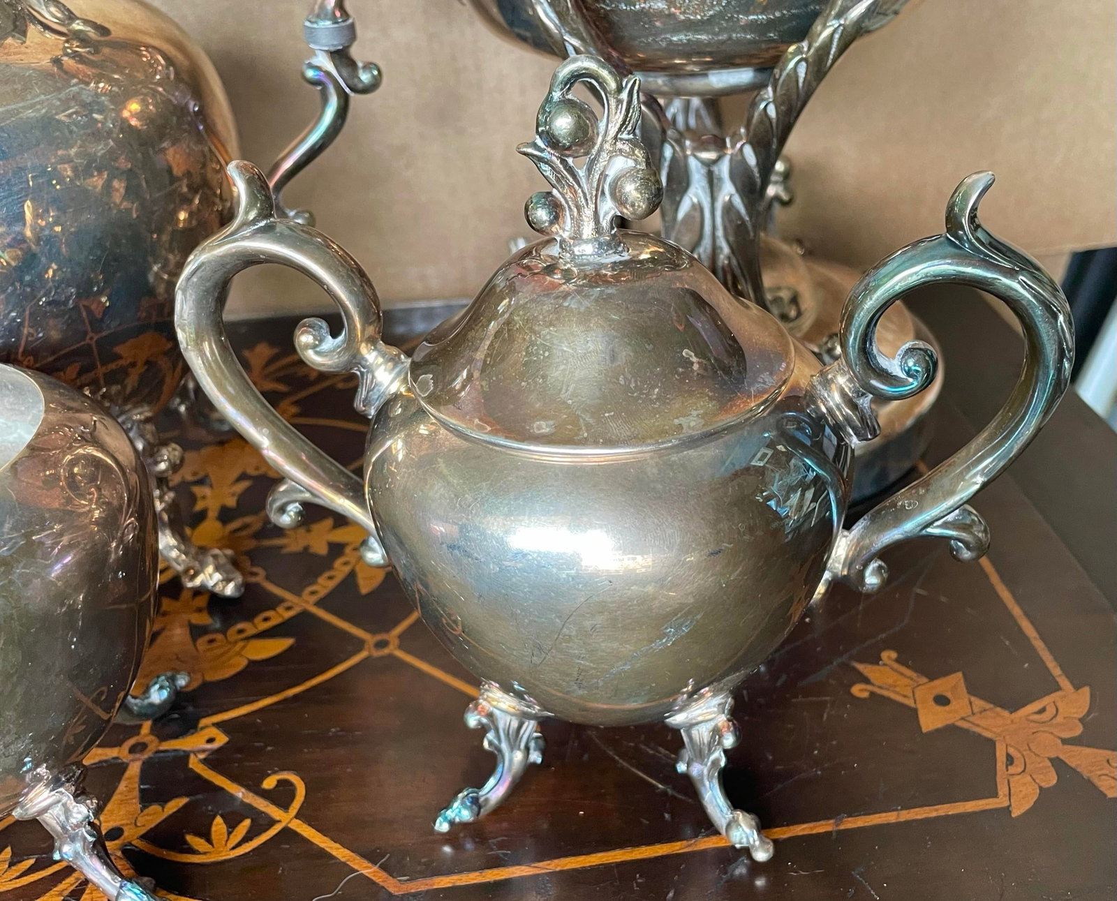Mid 20th Century Birmingham Silver Co Silver Plate Tea Set Coffee Service Kettle on Stand Teapot - 6 - 5