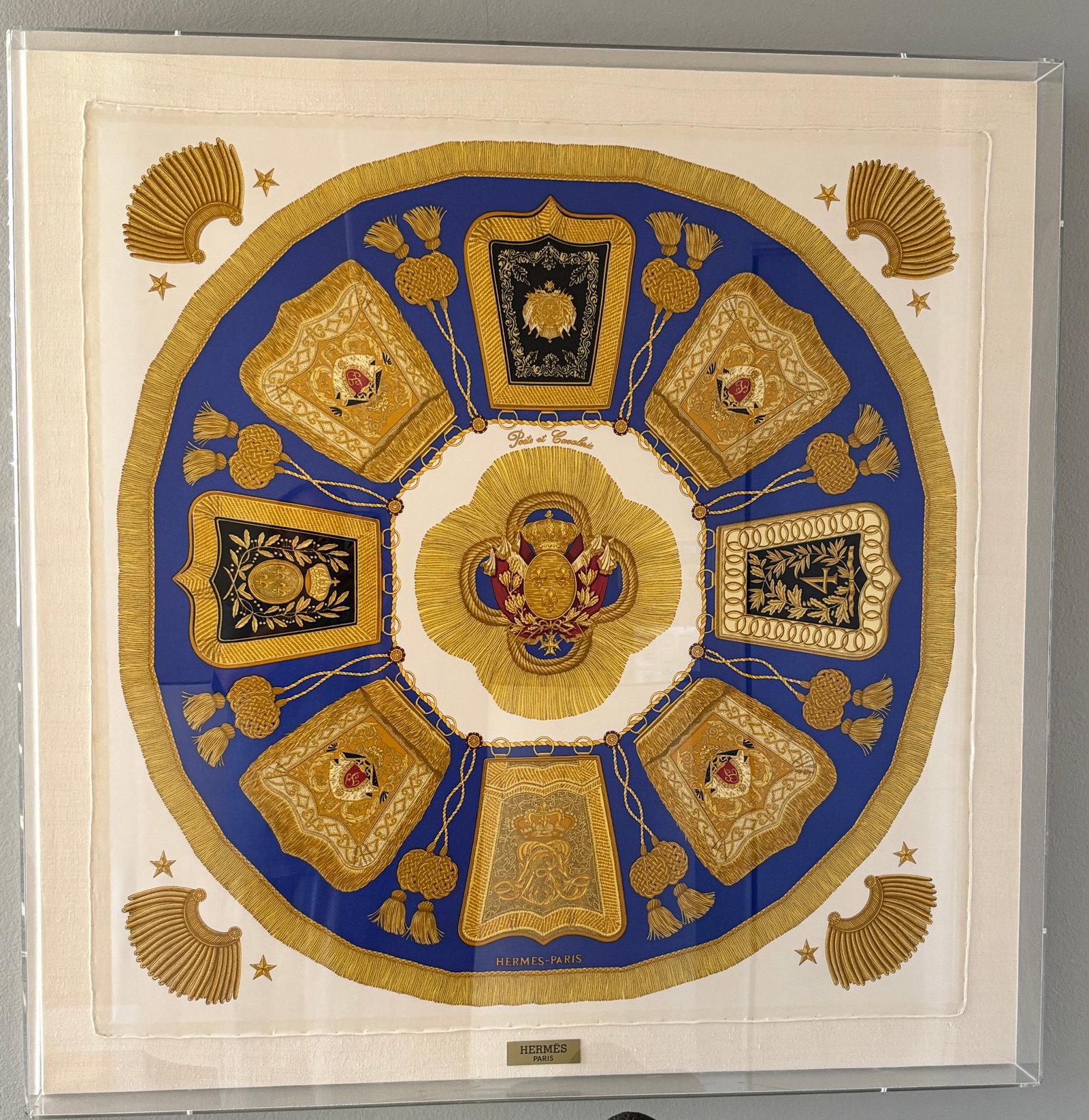 Hermès Poste Et Cavalerie Silk Scarf in Museum Acrylic Box, 1986 - 2