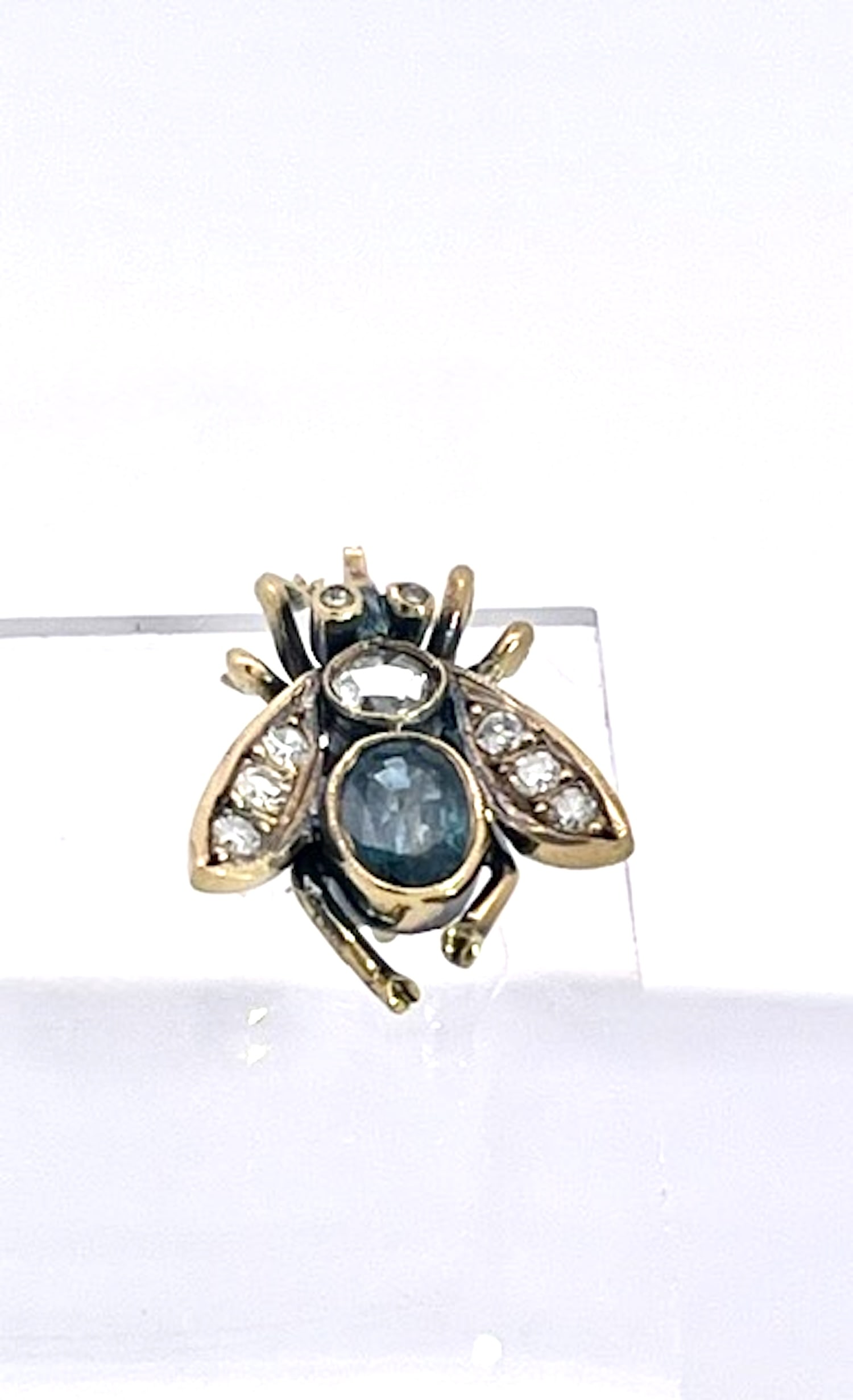 Antique Gold and Silver Bee Earrings With Sapphires and Diamonds, Pair - 13