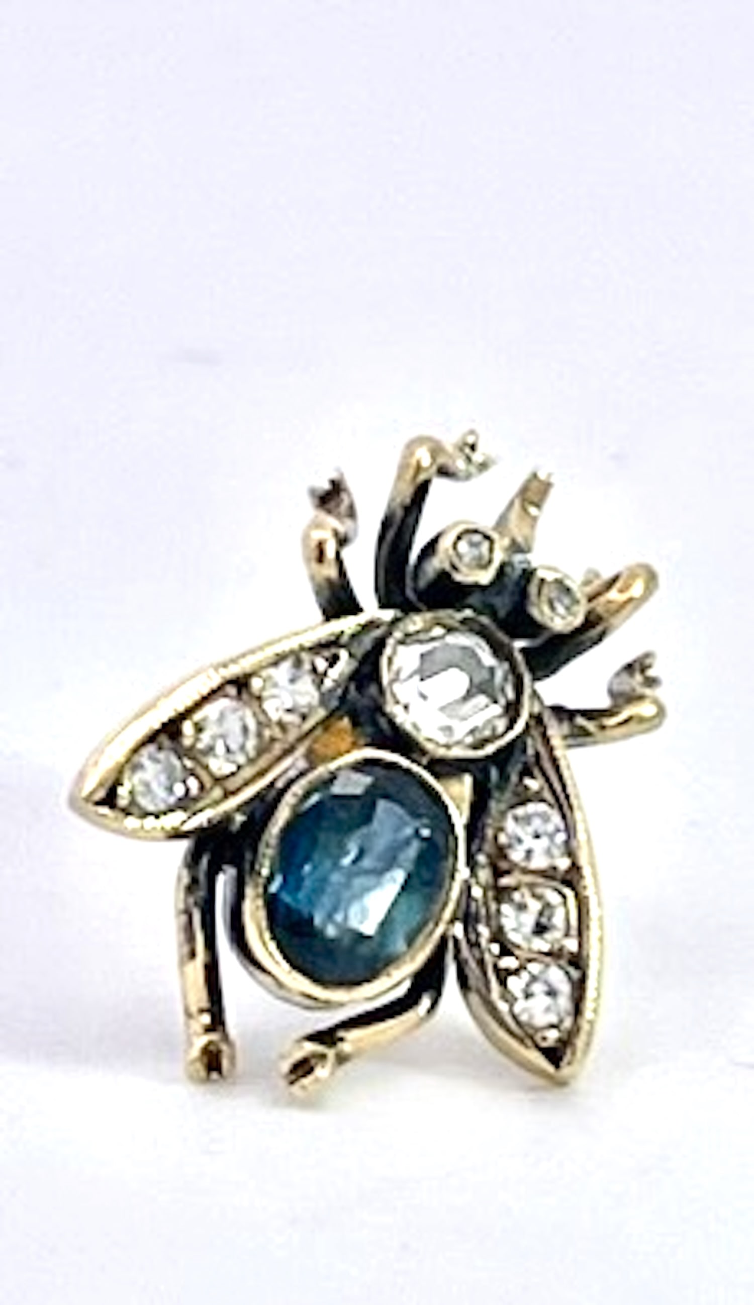 Antique Gold and Silver Bee Earrings With Sapphires and Diamonds, Pair - 3