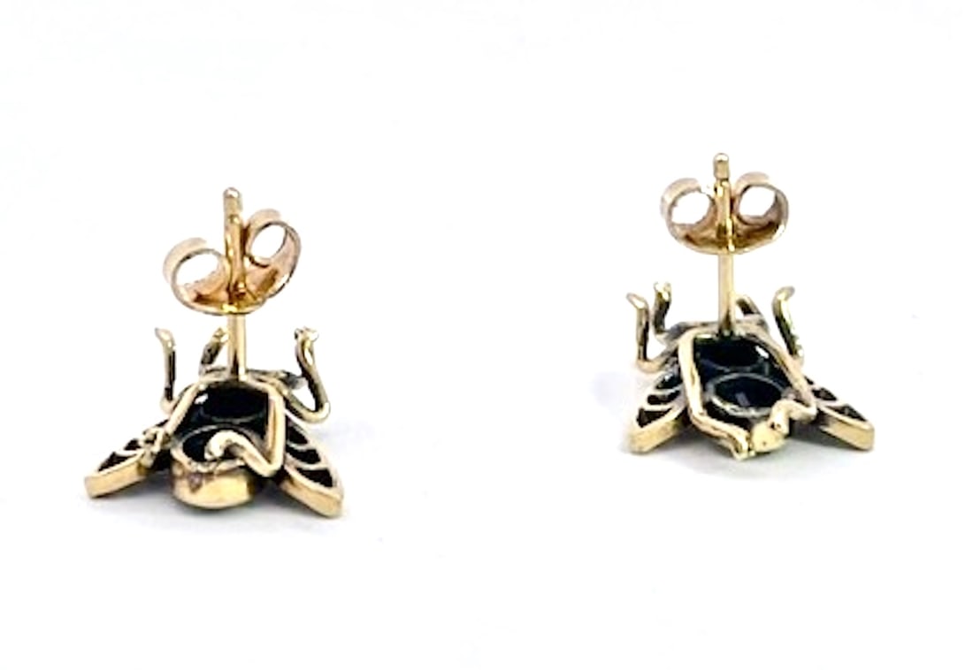 Antique Gold and Silver Bee Earrings With Sapphires and Diamonds, Pair - 6