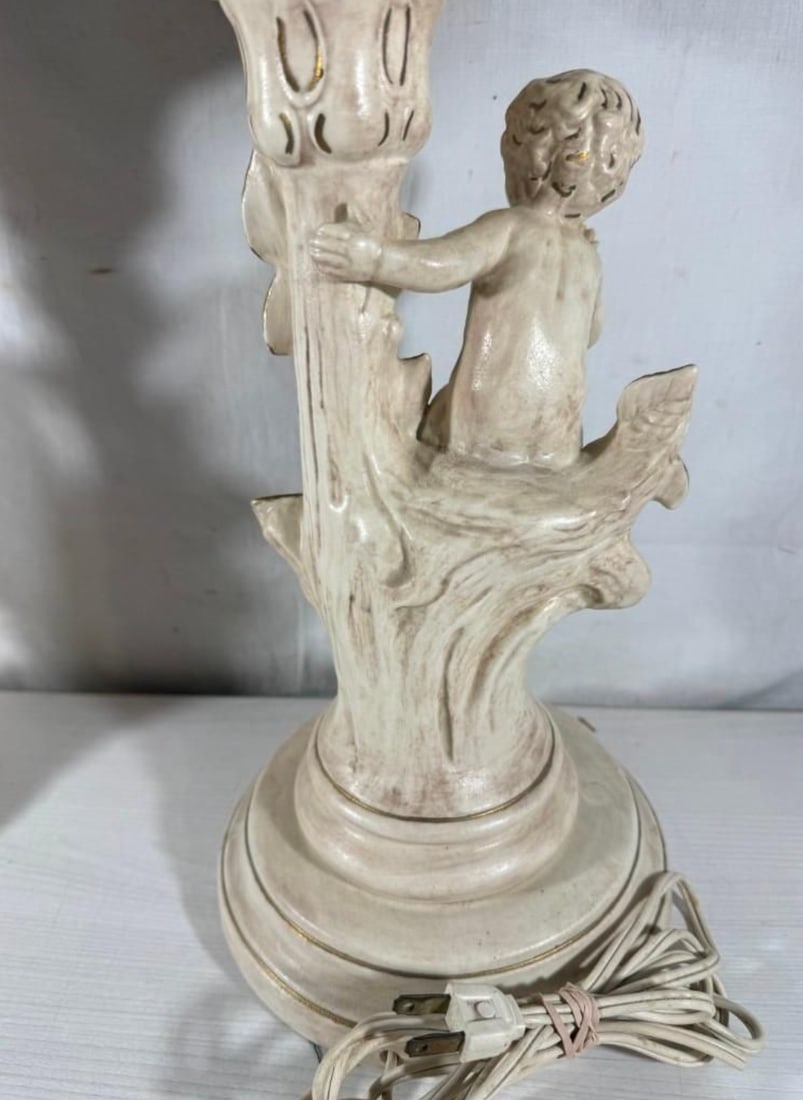 Vintage Mid-Century Modern Hollywood Regency Ceramic Cherub Sunburst Globe Lamps - A Pair - 12