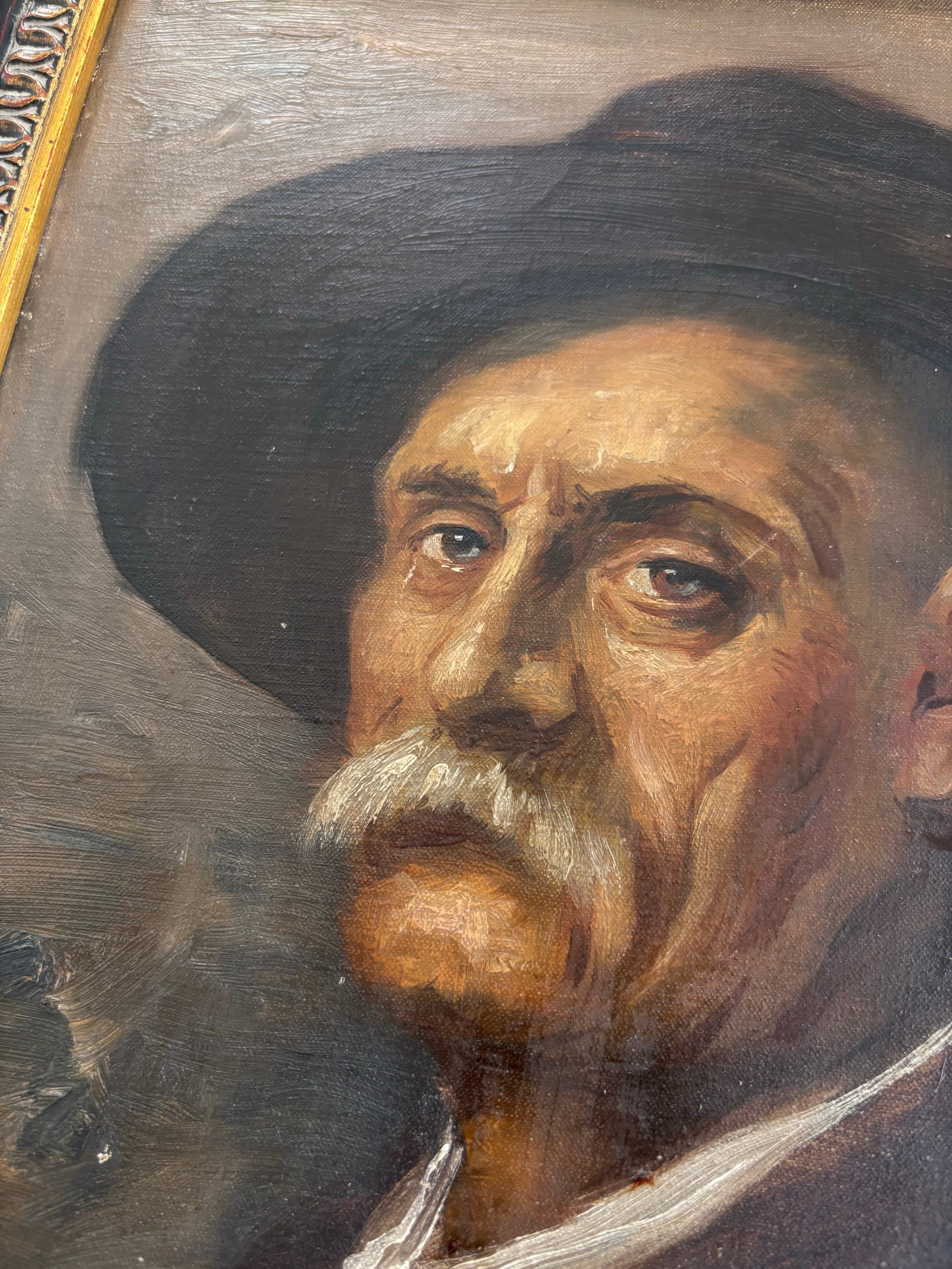 Original Antique European Moody Oil Portrait Painting of Gentleman in Hat Circa 1937 - 6
