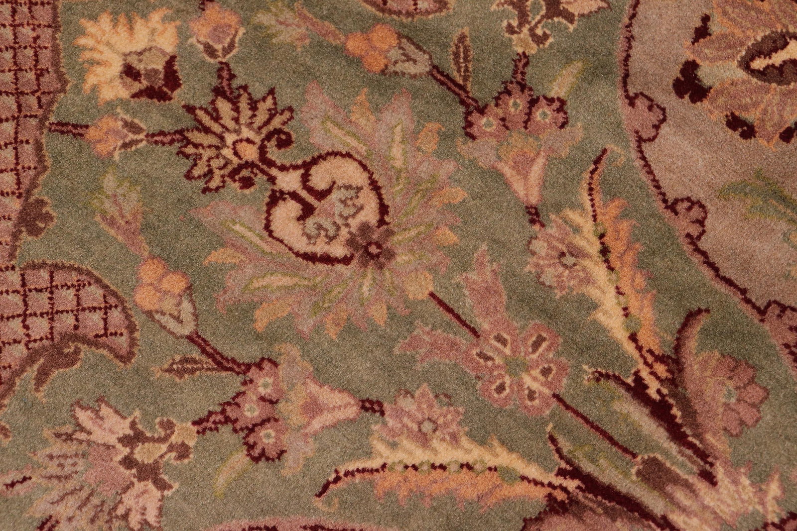 Shabby Chic Art Nouveau 1990's Pak-Persian Green/Green Wool Rug - 9'1'' X 12'4'' - 3