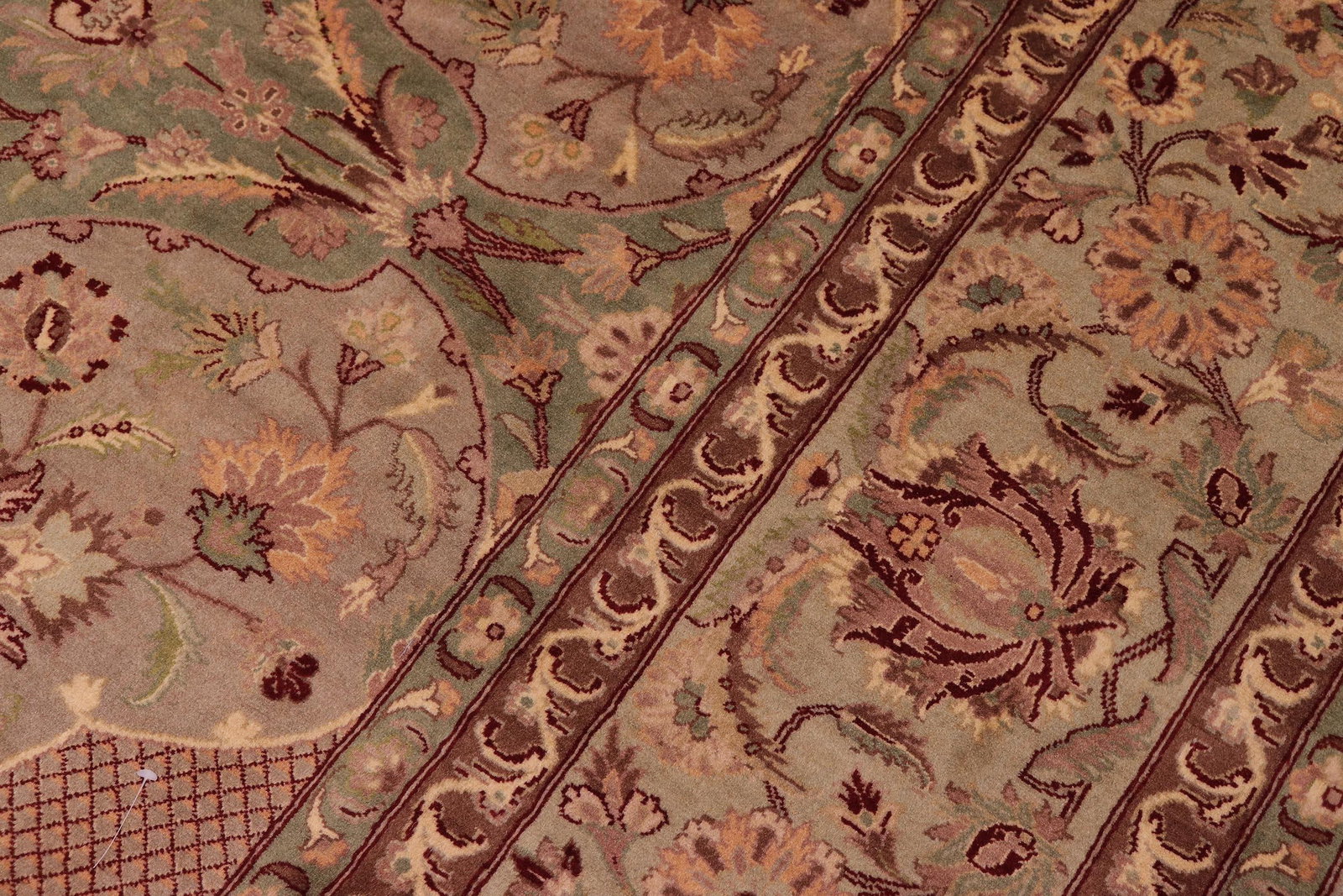 Shabby Chic Art Nouveau 1990's Pak-Persian Green/Green Wool Rug - 9'1'' X 12'4'' - 5