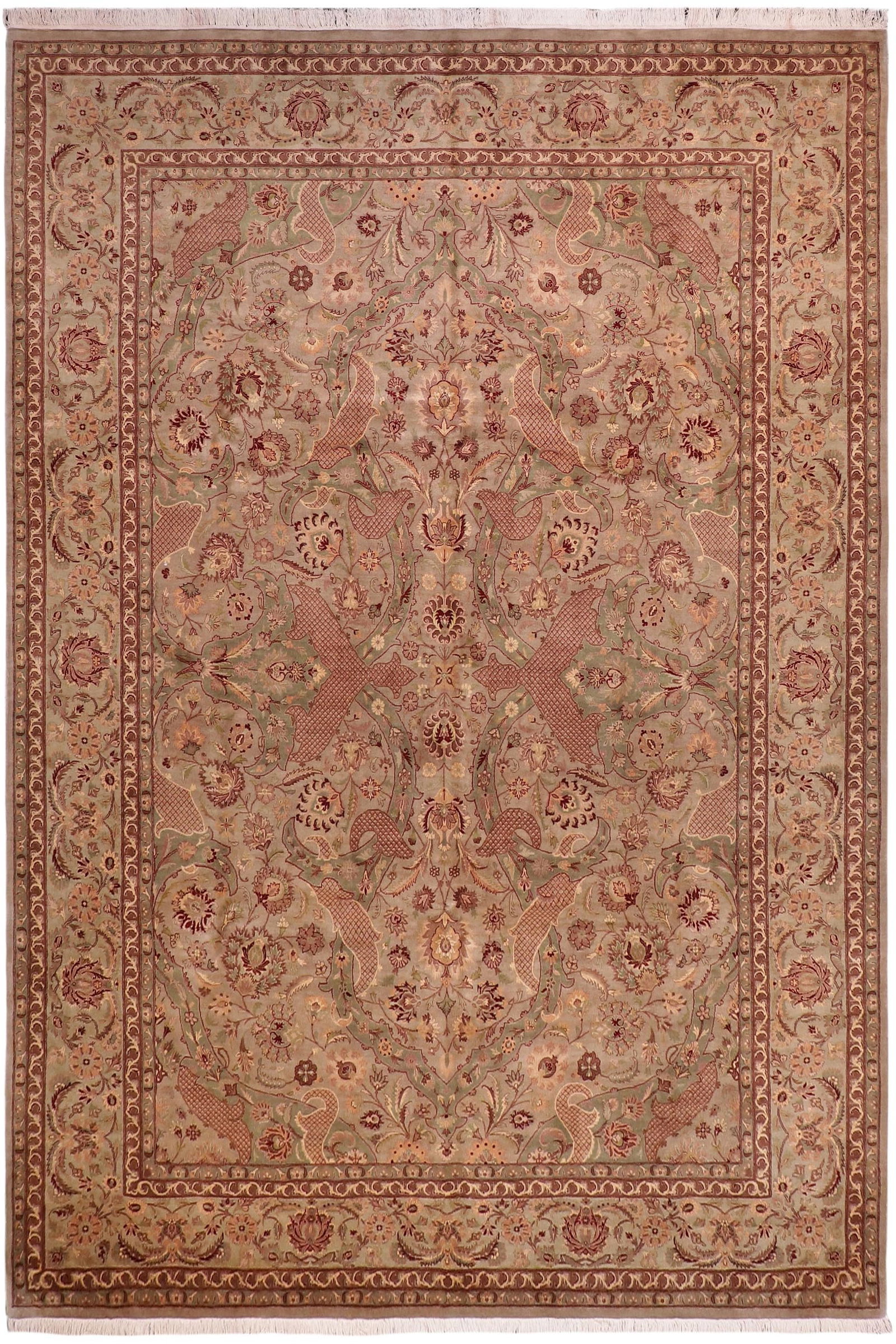Shabby Chic Art Nouveau 1990's Pak-Persian Green/Green Wool Rug - 9'1'' X 12'4'' - 9