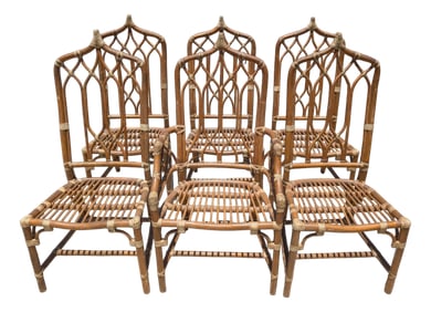 Set of 6 Vintage McGuire Rattan Dining Chairs
