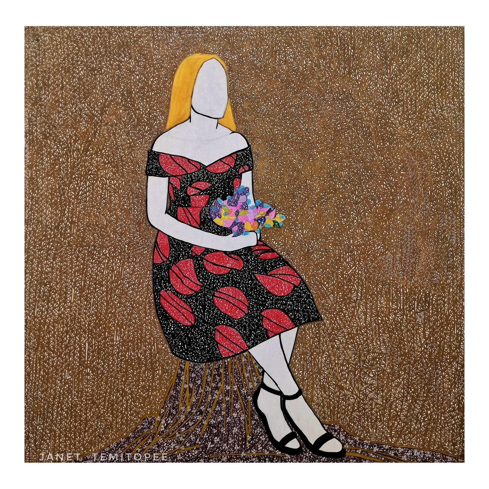 Busayo Is Blossoming, Acrylic on Canvas, Janet Adegoke (2023), Figurative Abstract: Materials Acrylic on canvas Size 60 × 60 × 1 1/2 in | 152.4 × 152.4 × 3.8 cm Rarity Unique Medium Painting Condition Artwork is in pristince condition Signature Hand-signed by