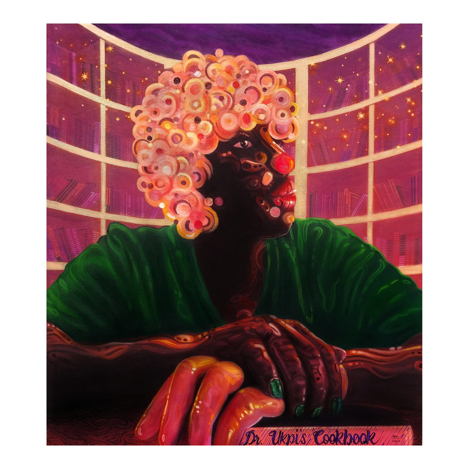Ara Deinde, Oil on Canvas, School of Thought 2 (Clairvoyance), 2023: Materials Oil on canvas Size 36 × 42 × 1 in | 91.4 × 106.7 × 2.5 cm Rarity Unique Medium Painting Signature Hand-signed by artist, Signed lower right Certificate of authenticity