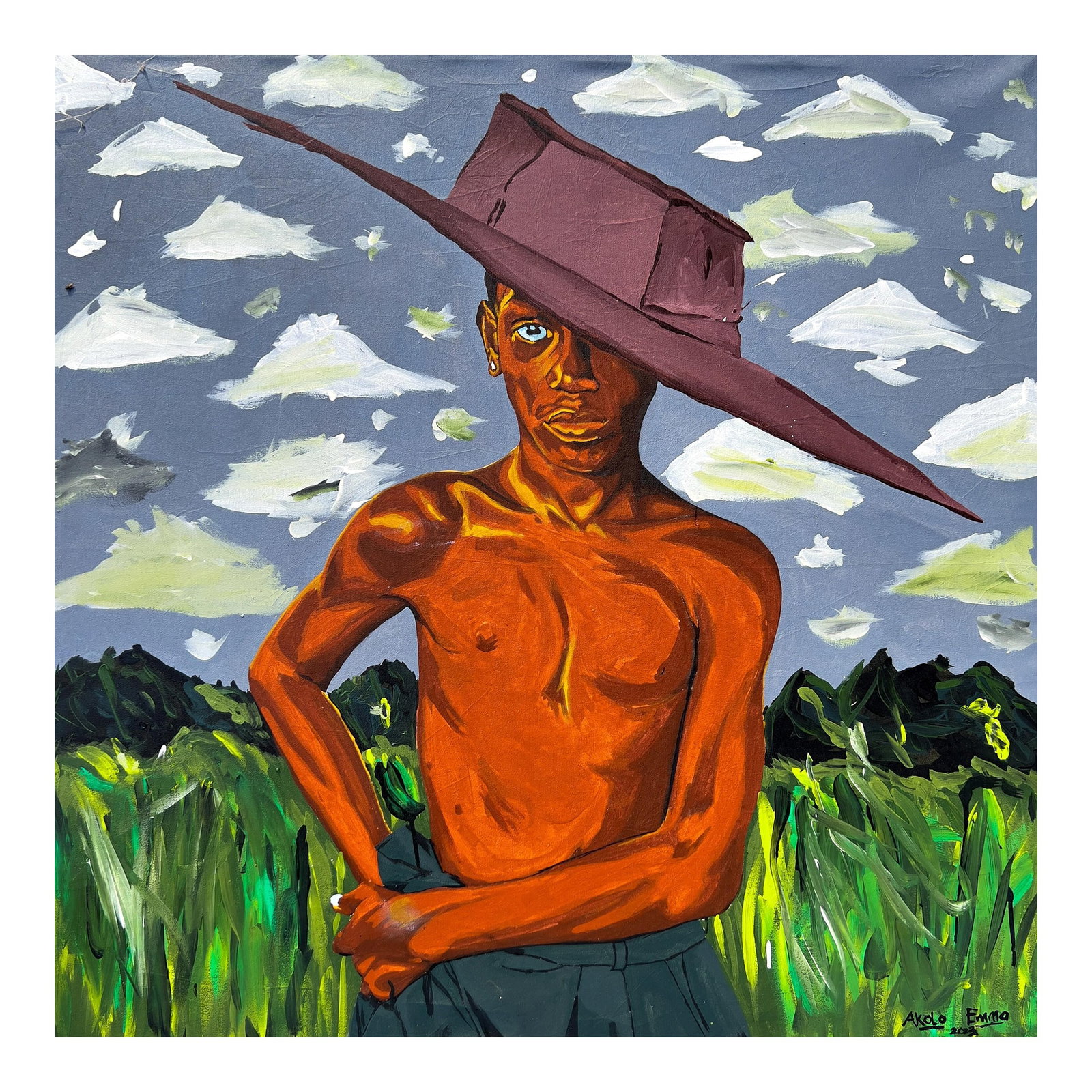 Sky Above Me, Earth Below Me, 2023. Acrylic on Canvas, Emmanuel Akolo,: Emmanuel Akolo, Sky Above Me, Earth Below Me, 2023 Acrylic On Canvas 36 × 36 × 1 1/2 in | 91.4 × 91.4 × 3.8 cm Unique work Includes a Certificate of Authenticity I painted this wor