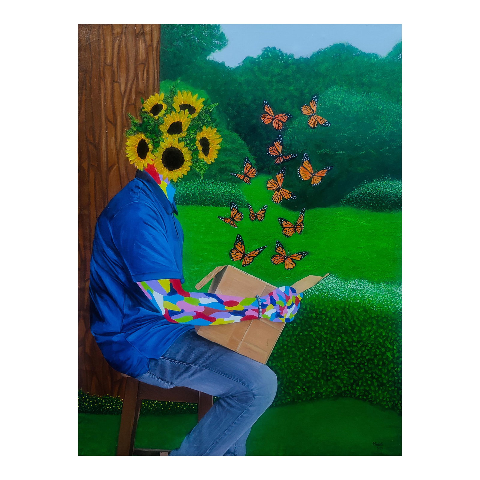 Madoti Oluwadamilare, Hopes Ascending On Delicate Wings Painting: Madoti Oluwadamilare, Hopes Ascending On Delicate Wings Painting, 2023 Acrylic On Canvas 48 × 36 × 1 1/2 in | 121.9 × 91.4 × 3.8 cm Unique work Includes a Certificate of