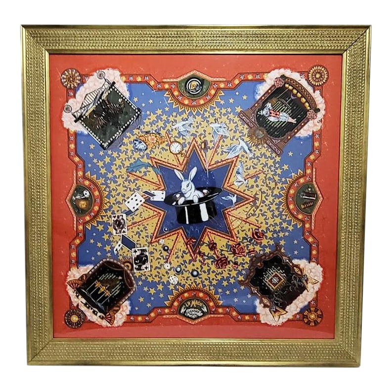 Framed Vintage Hermès "La Magie" Silk Scarf by Claudia Stuhlhofer-Mayr 1999: Elevate your space with this stunning, professionally framed vintage Hermès "La Magie" silk scarf, originally released in 1999. Designed by the acclaimed artist Claudia Stuhlhofer-Mayr, this