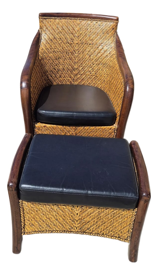 Vintage 1950s French Style Rattan and Wicker Club Chair With Matching Footrest (1 of 13)