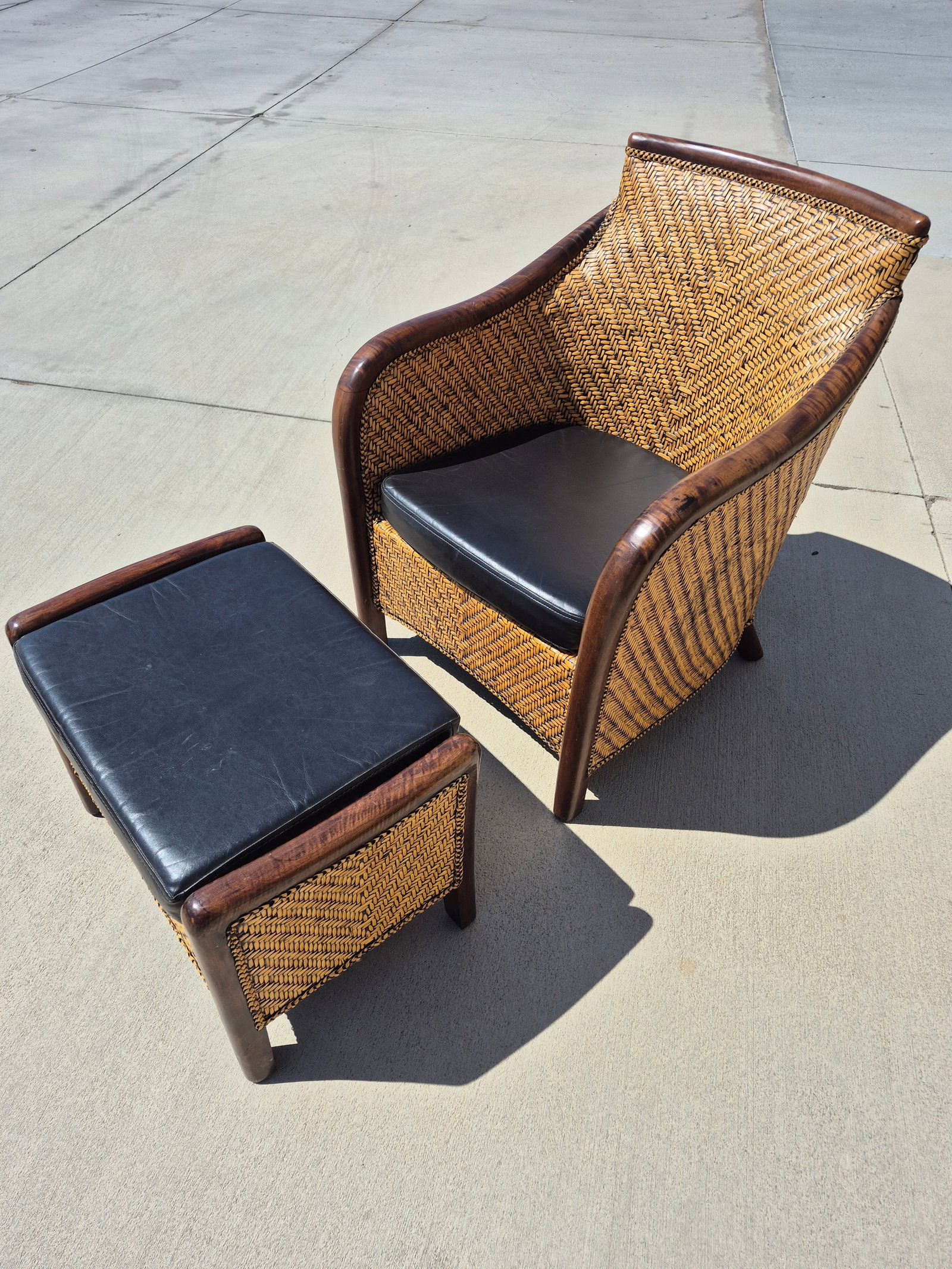 Vintage 1950s French Style Rattan and Wicker Club Chair With Matching Footrest - 2