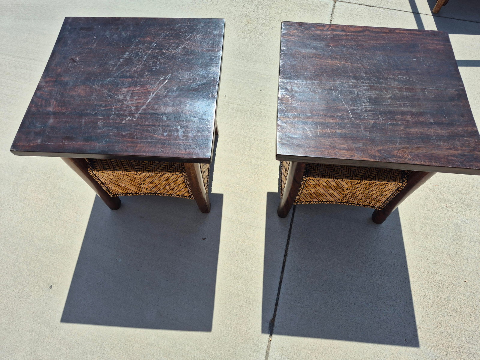 Mid-Century Modernist Rattan and Wood Side Tables - 2