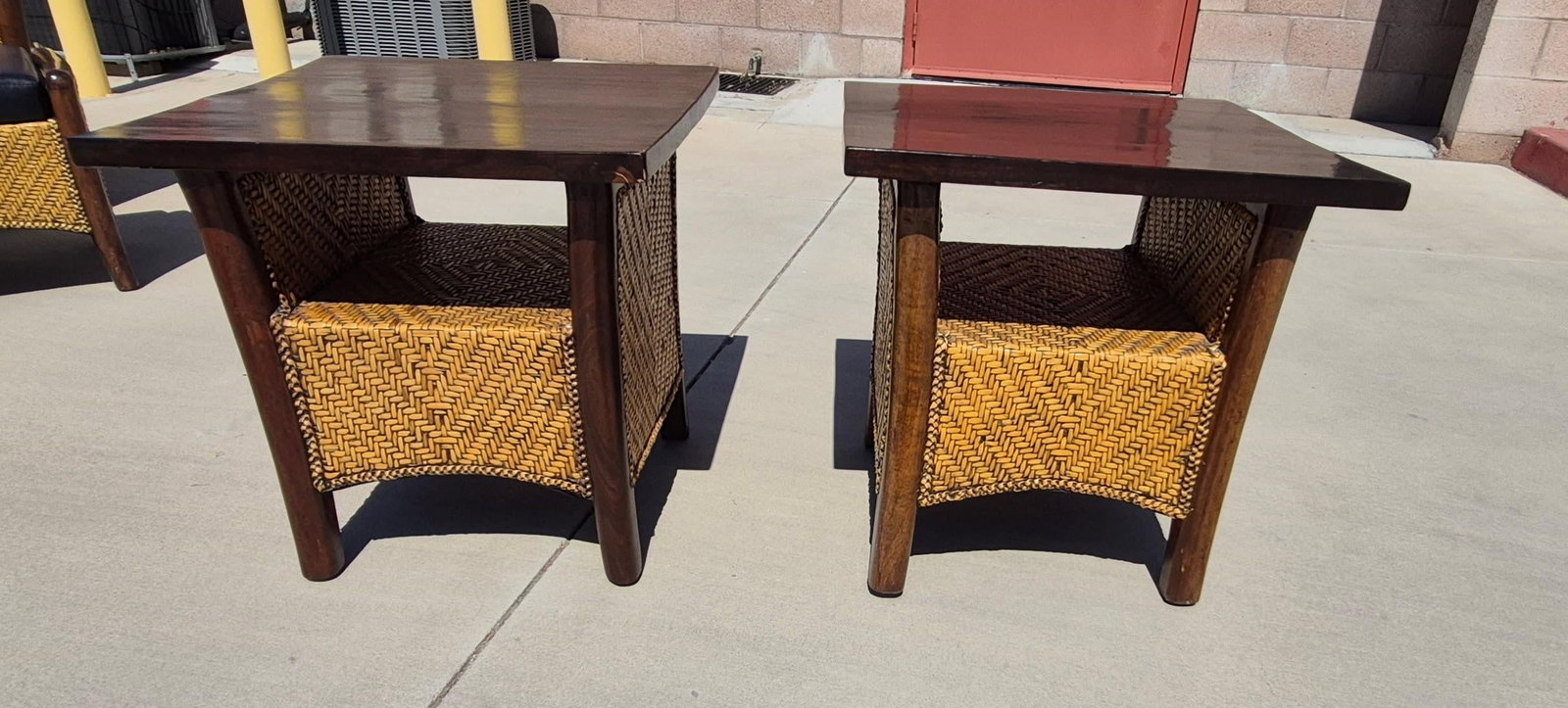 Mid-Century Modernist Rattan and Wood Side Tables - 3