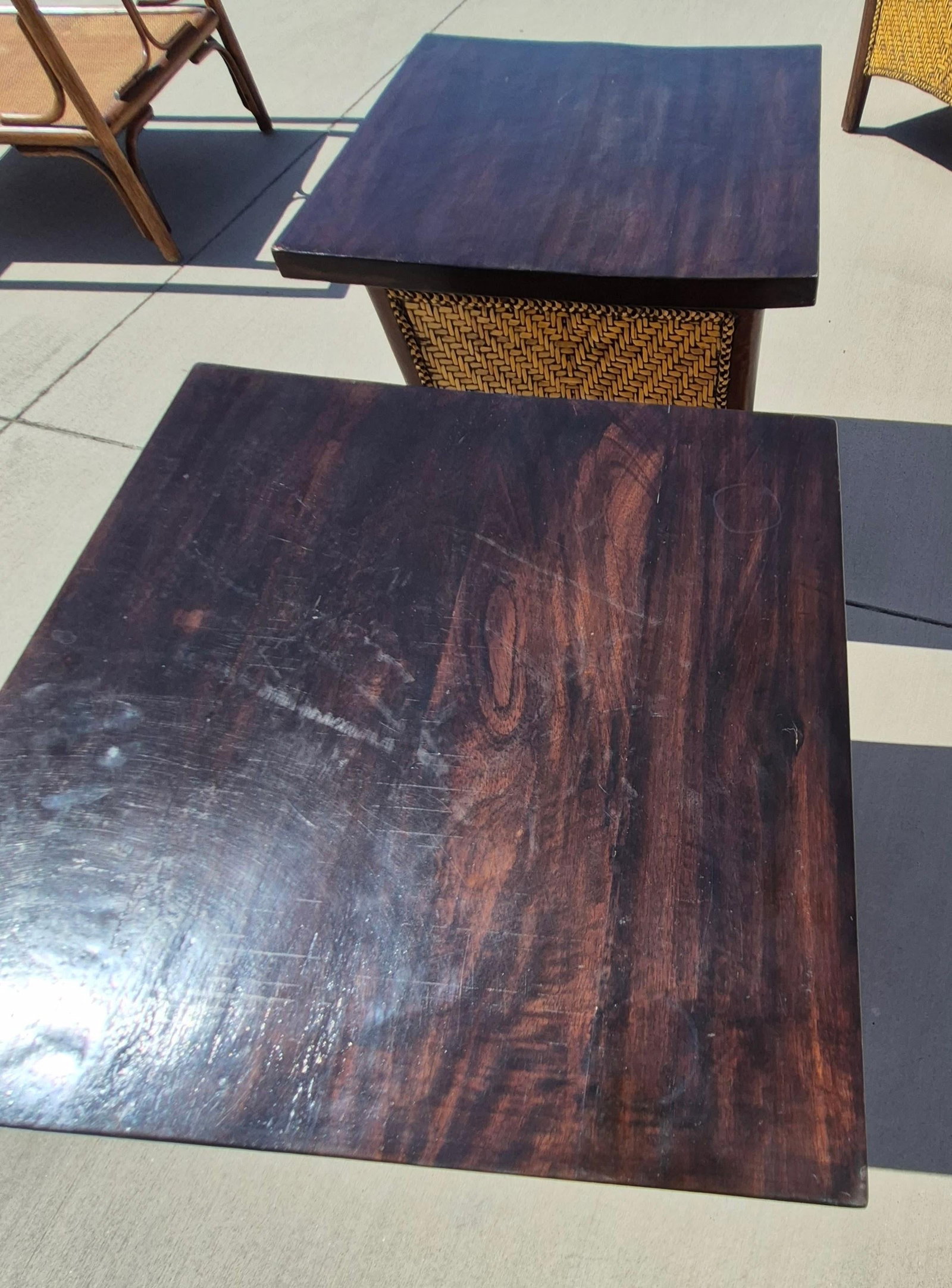 Mid-Century Modernist Rattan and Wood Side Tables - 4