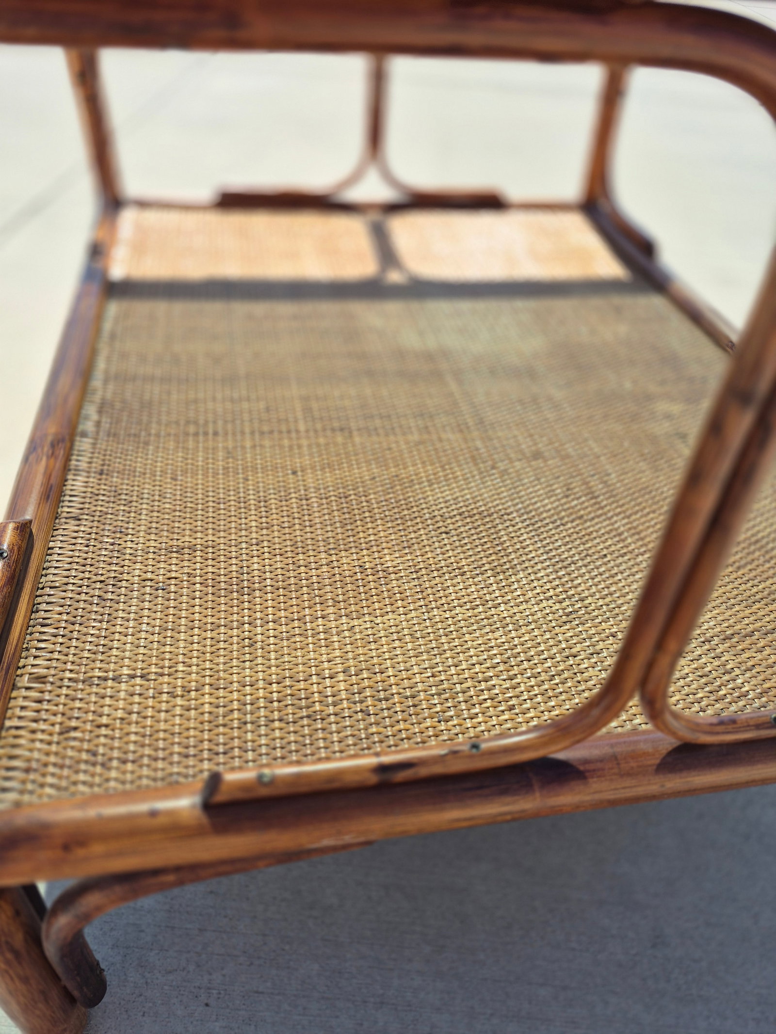 Mid-Century Italian-Style Bamboo Coffee Table With Smoked Glass Top and a Lower Rattan Shelf. - 3