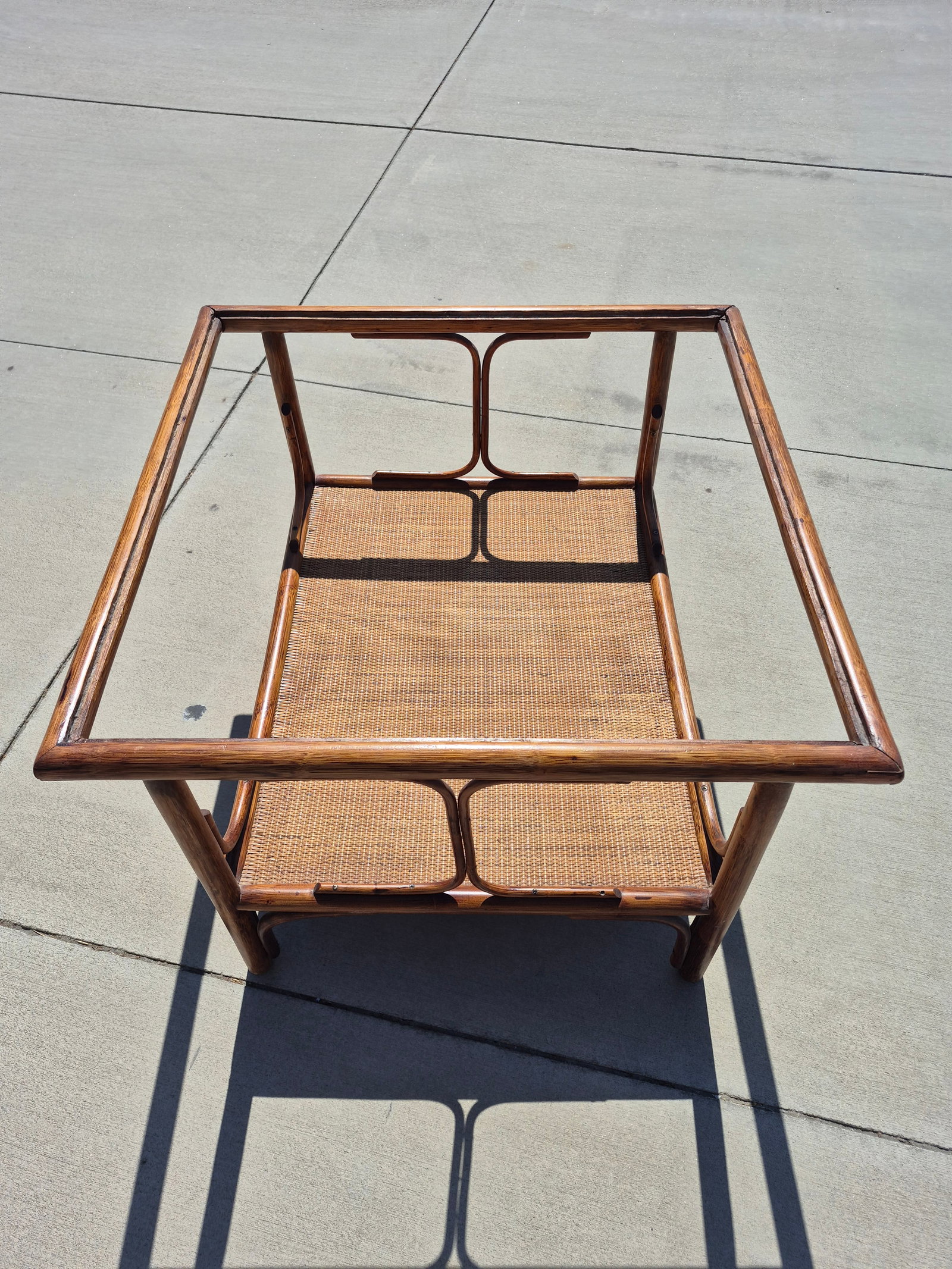 Mid-Century Italian-Style Bamboo Coffee Table With Smoked Glass Top and a Lower Rattan Shelf. - 5