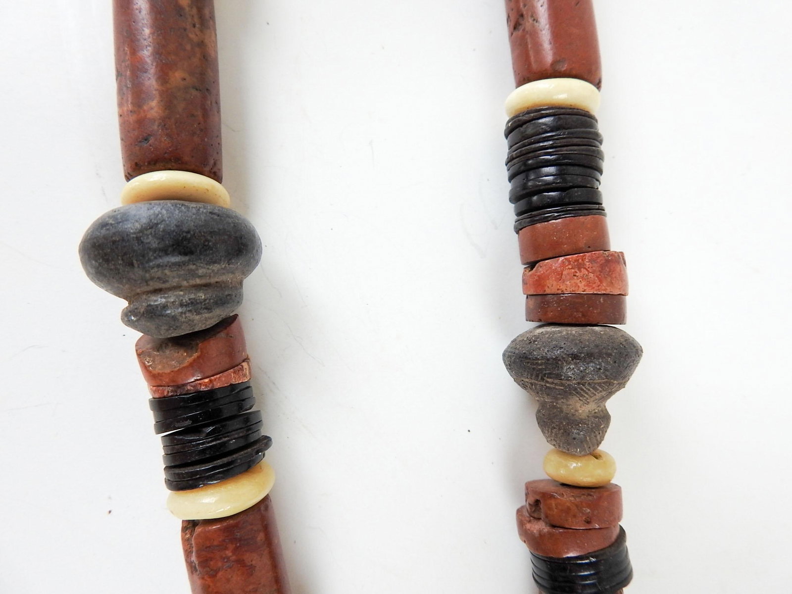 Vintage 1990s Artist Made Tribal Bauxite Pottery Beaded Necklace - 4