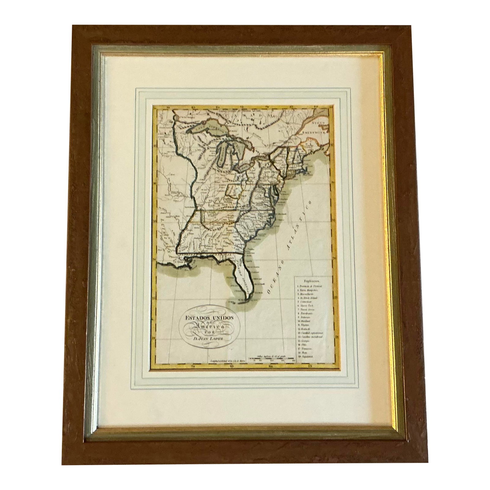 Juan Lopez Antique Colored Engraving "Estados Unidos De America" Circa 1800 (1 of 5)