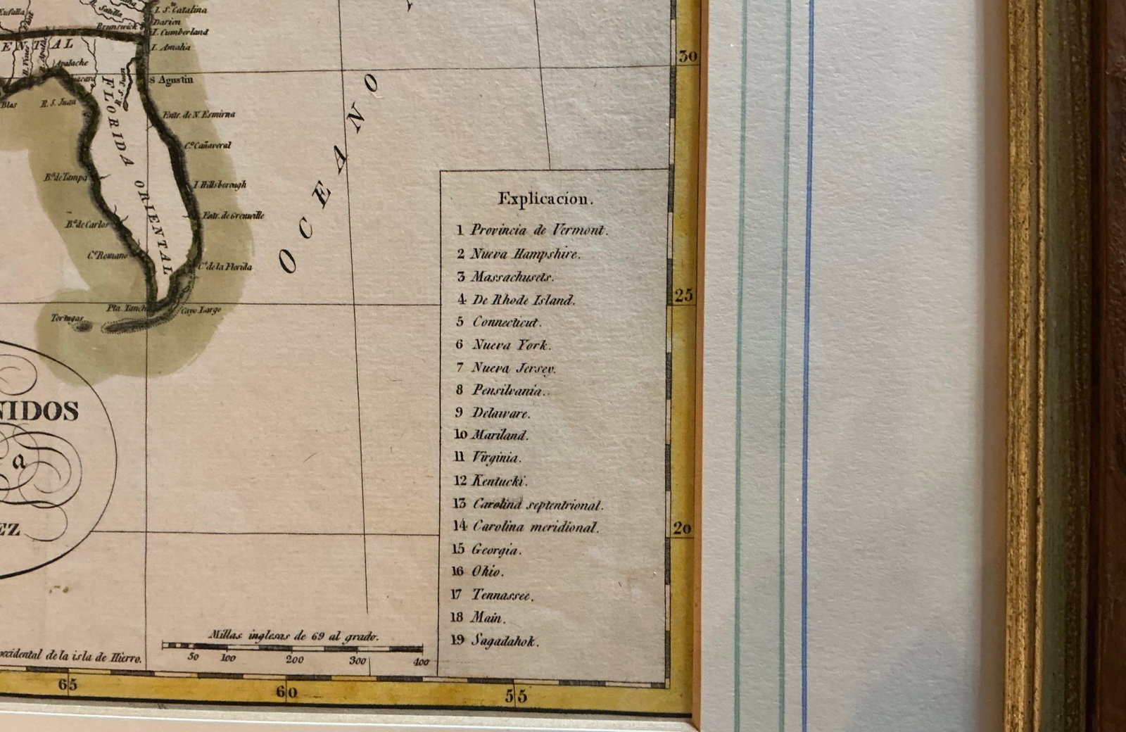 Juan Lopez Antique Colored Engraving "Estados Unidos De America" Circa 1800 - 4