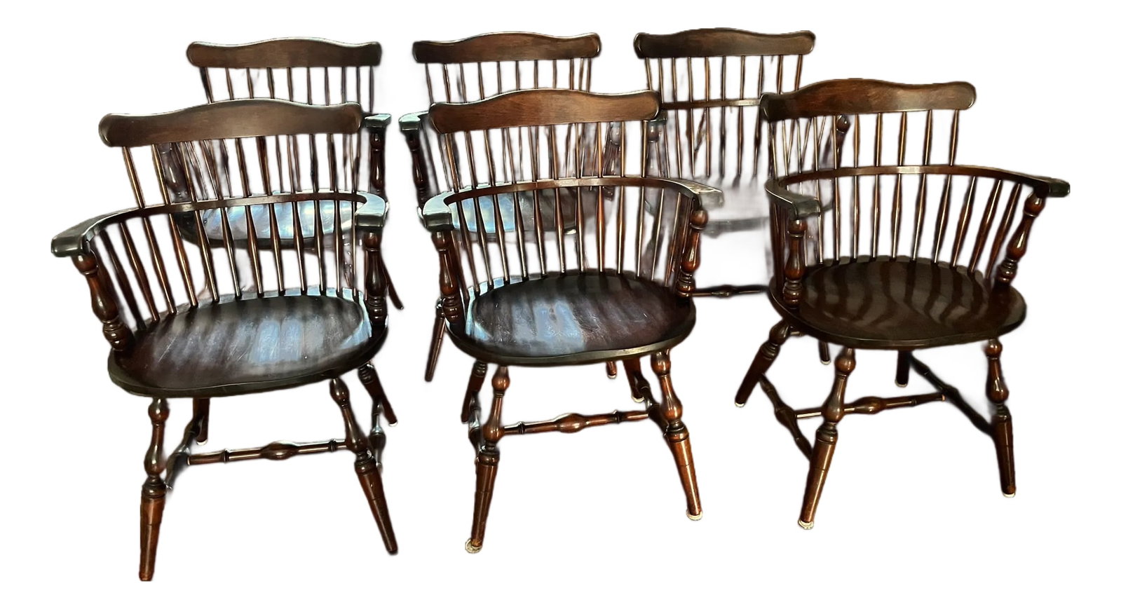 Set of 6 Vintage Bent Brothers Solid Maple Sack-Back Windsor Captain's Dining Chairs, Circa 1940s (1 of 17)