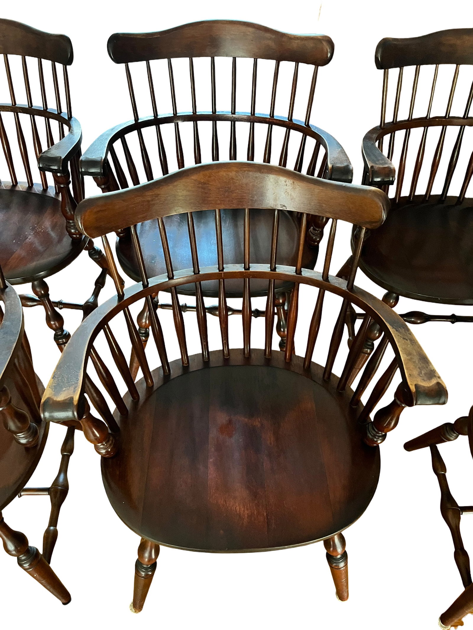 Set of 6 Vintage Bent Brothers Solid Maple Sack-Back Windsor Captain's Dining Chairs, Circa 1940s - 8