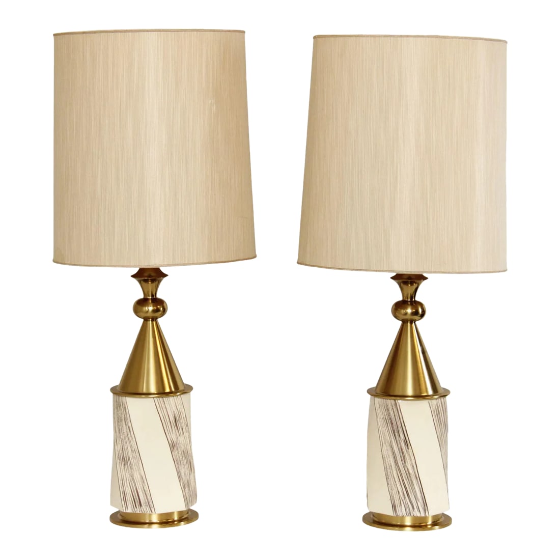 Mid Century Modern Stiffel Tommi Parzinger Style Brass & Pottery Lamps - A Pair (1 of 13)
