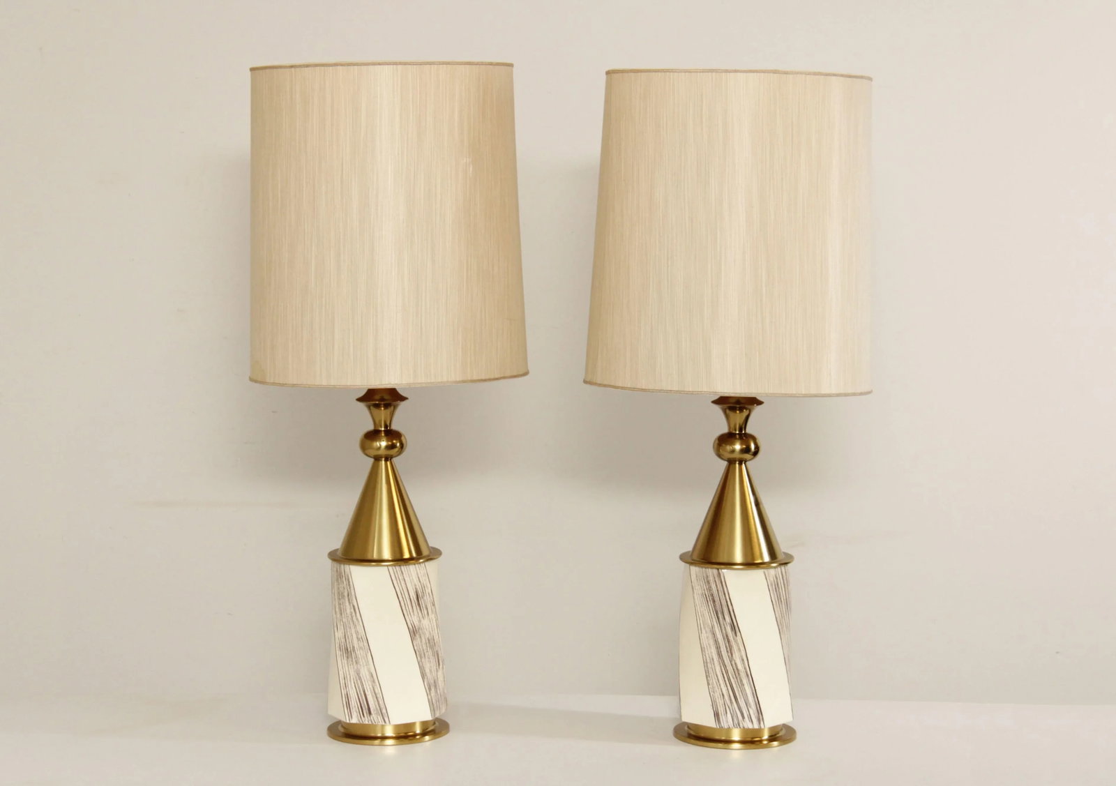 Mid Century Modern Stiffel Tommi Parzinger Style Brass & Pottery Lamps - A Pair - 2