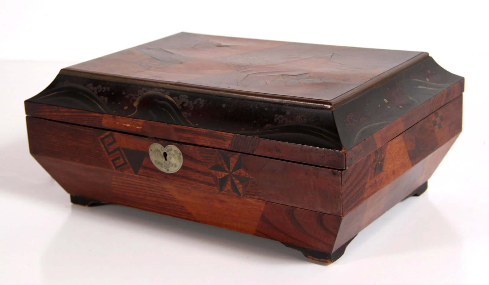 Antique Late 19th Century Japanese Marquetry & Lacquer Jewelry Box - 2