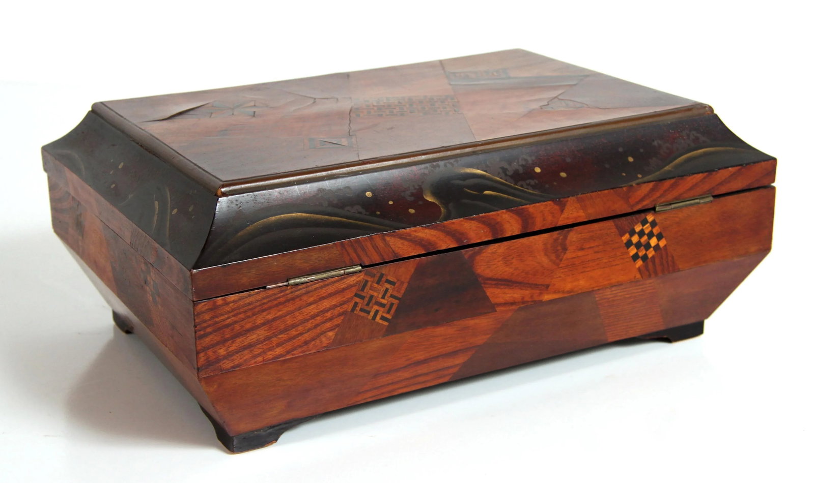 Antique Late 19th Century Japanese Marquetry & Lacquer Jewelry Box - 3