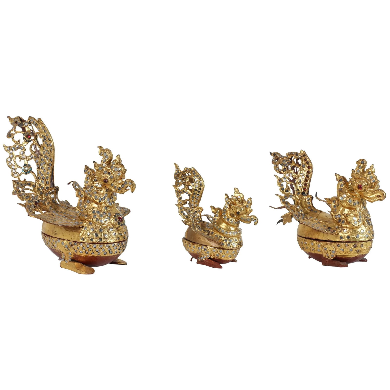 Hintha Burmese Bird-Shaped Betel Gold Lacquered Box - Set of 3 - 11