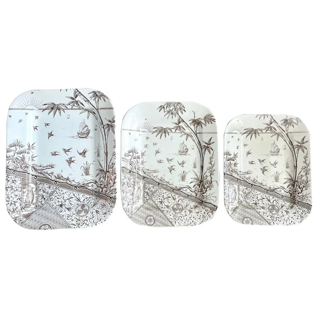 19th Century Melbourne' Graduating Aesthetic Movement Brown & White Ironstone - Set of 3 - 12