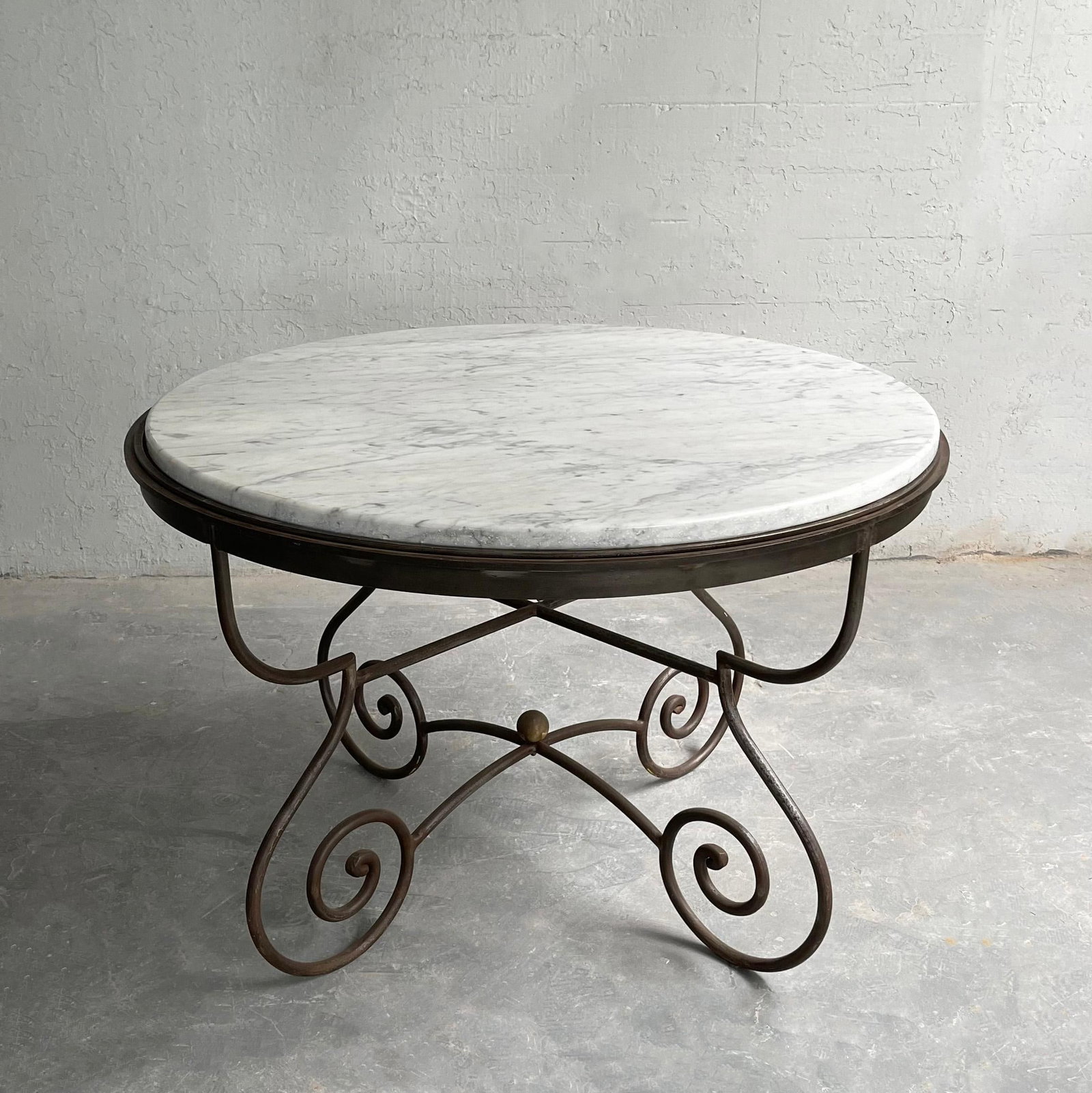 Mid 20th Century Hollywood Regency Scrolled Steel & Marble Dining Table - 2