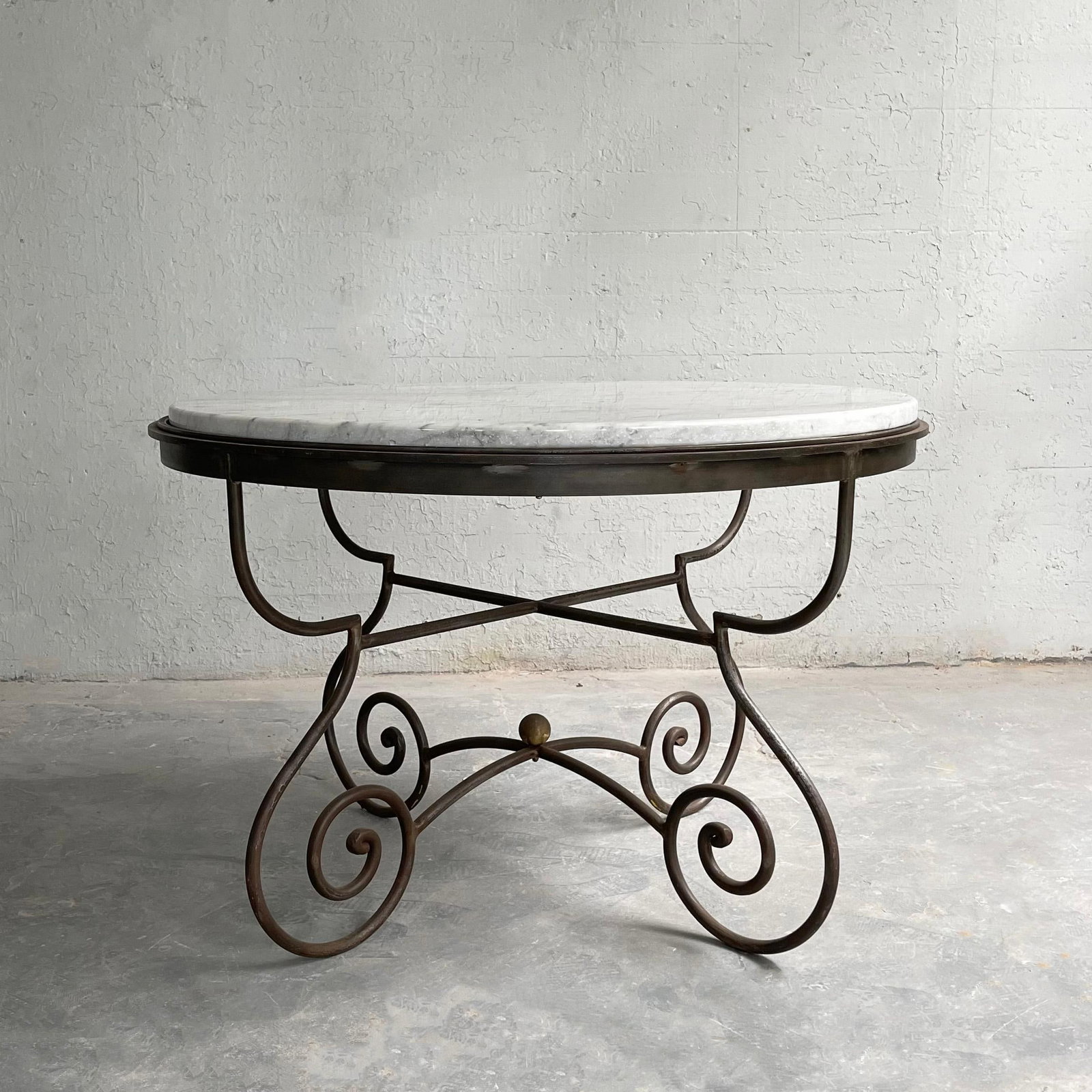 Mid 20th Century Hollywood Regency Scrolled Steel & Marble Dining Table - 4