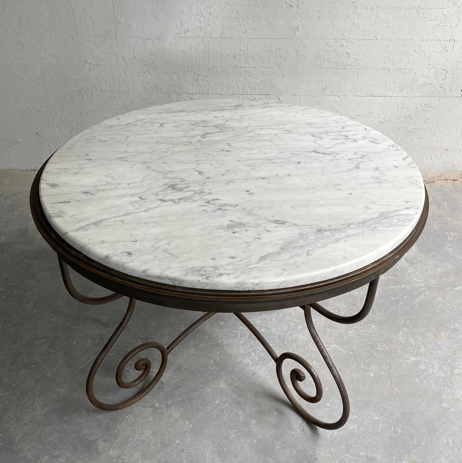 Mid 20th Century Hollywood Regency Scrolled Steel & Marble Dining Table - 5