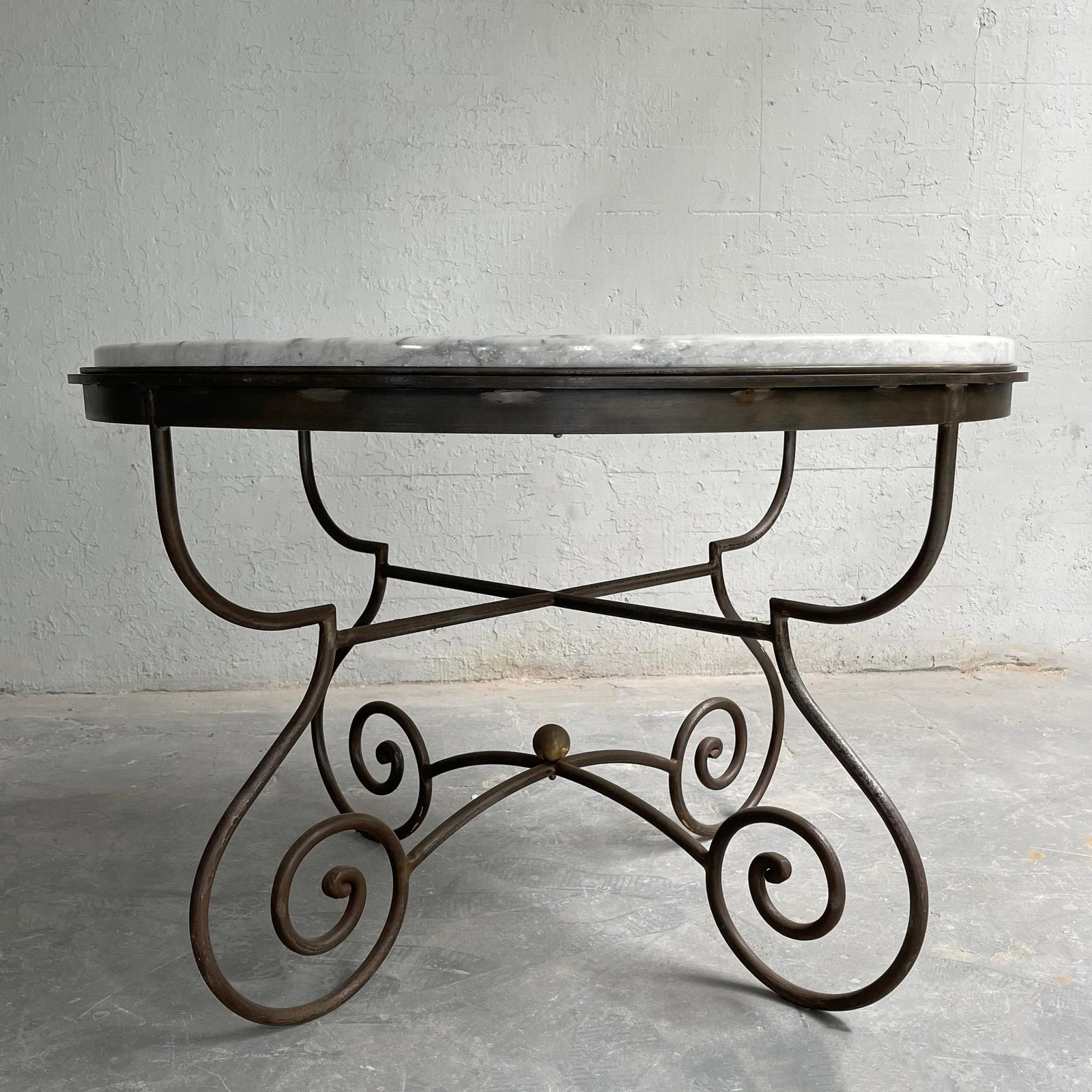 Mid 20th Century Hollywood Regency Scrolled Steel & Marble Dining Table - 6