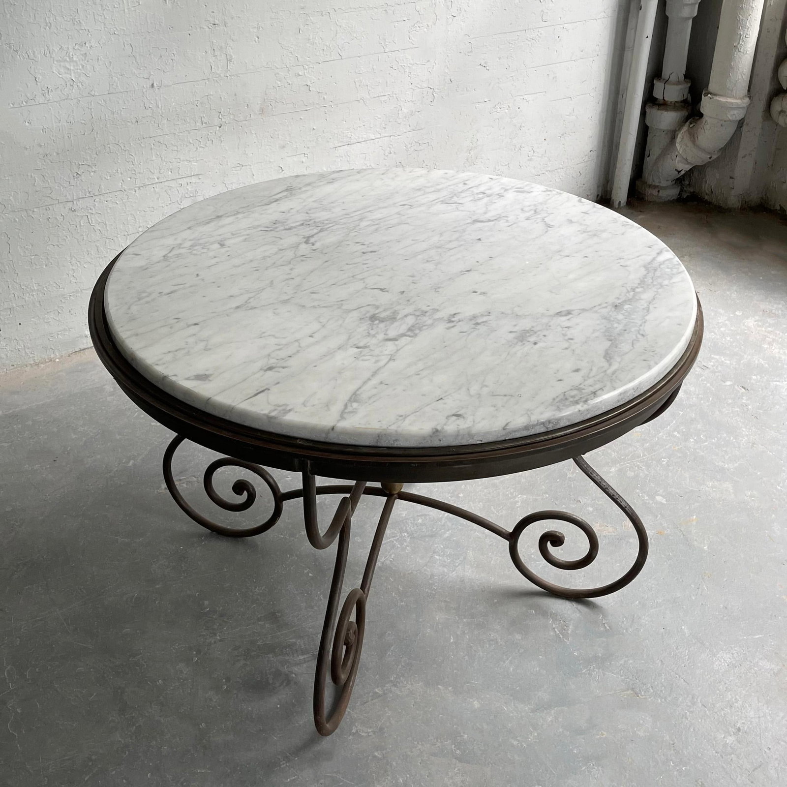 Mid 20th Century Hollywood Regency Scrolled Steel & Marble Dining Table - 8