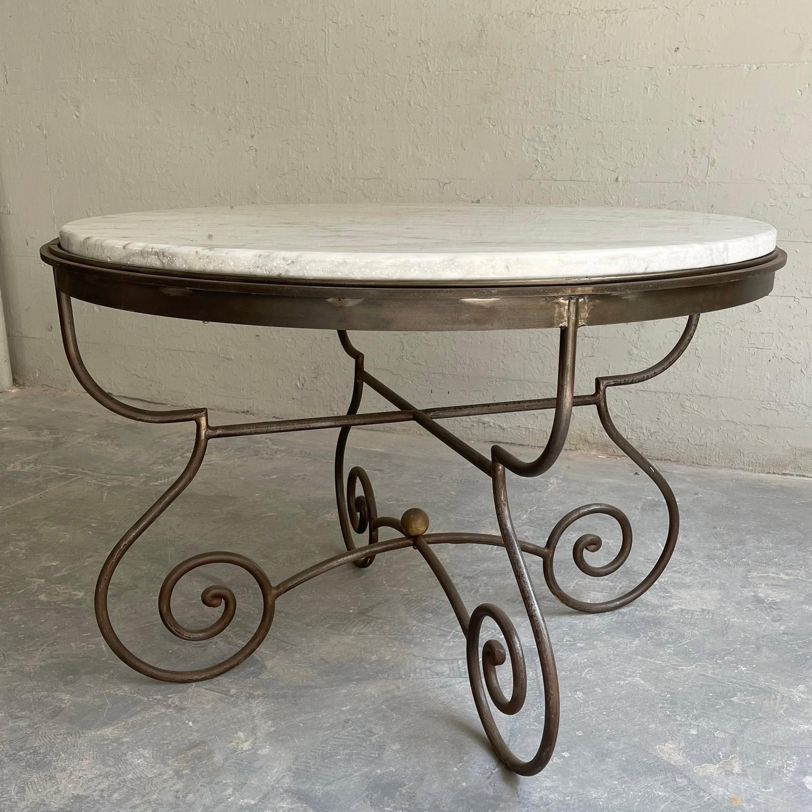Mid 20th Century Hollywood Regency Scrolled Steel & Marble Dining Table - 9